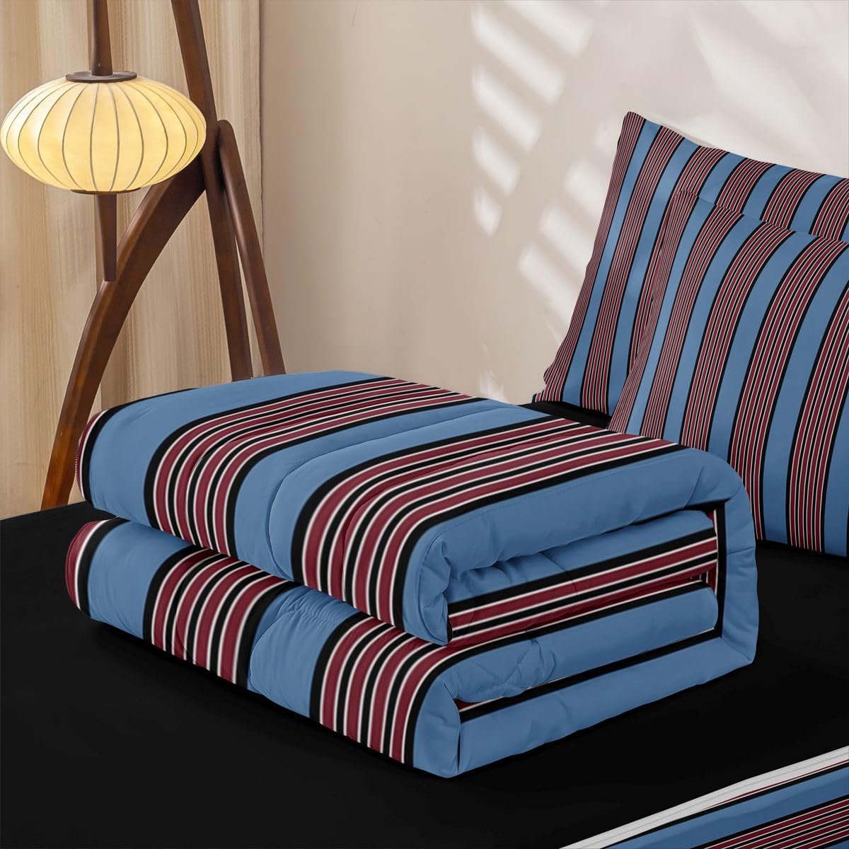 Feelyou Stripes Zipper Bedding Queen Geometric Zipper Bedding Sets for Kids Boys Girls Modern Striped Art Comforter Set with Fitted Sheet and Pillowcases Bedroom Decor Blue Brown