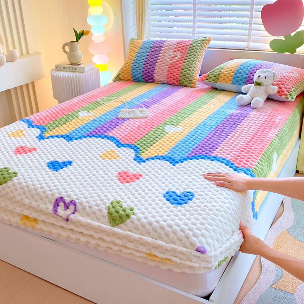 ZIQINPSQ Cozy Fleece Fitted Sheet Full Size - Ultra Soft Fuzzy Bed Sheets for Winter, Deep Pocket 15'' Velvet Plush Bottom Sheet Only (Anti-Static & Warm), Love