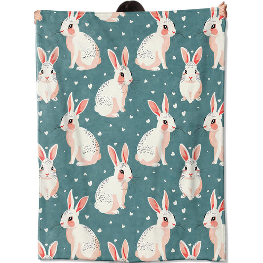 amepay Cute White Bunny Blanket Gifts for Kids Women Adult Girls,Cartoon Rabbit Teal Throw Blankets,Soft Comfy Lightweight for Home Couch Bed Sofa Modern Decor 50x60in