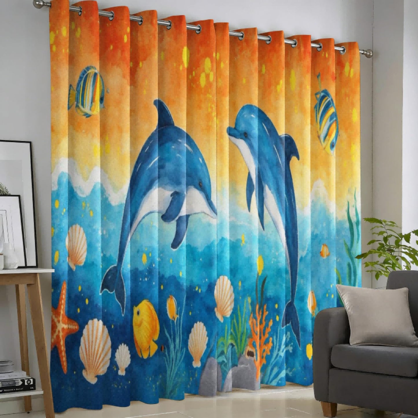 MBVZGUK Ocean Dolphin Blackout Curtains 72 Inch Long 2 Panels, Blue Underwater World Coral Tropical Fish Landscape Decor Drapes, Oil Pinting Style Curtain for Boys Girls Toddler Bedroom