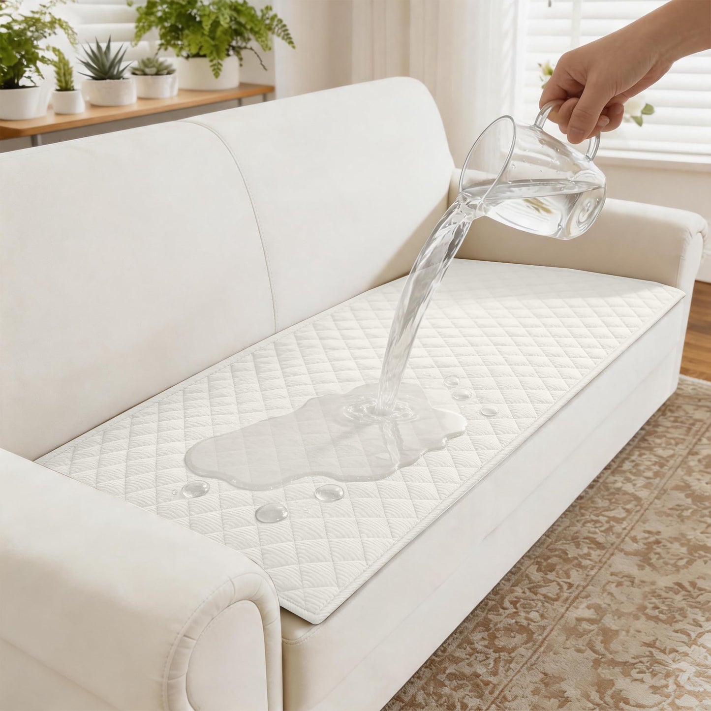 ALIECOM Waterproof Couch Covers for Dogs Sofa Cover Washable Non Slip Couch Covers for 3 Cushion Sofa Pet Friendly Soft Fuzzy Thick Sofa Slipcovers Furniture Protector (Ivory White, 27.5x59.1in)