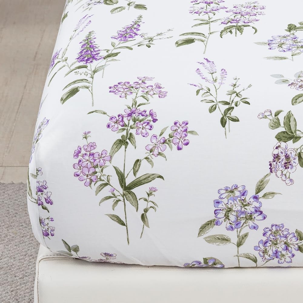 DAUAOTO King Size Cotton Bedding Printed Sheets Set, Up to 14" Deep Mattress, Velvet Purple Floral Pattern Bedlinen Sets, Provence Lavender