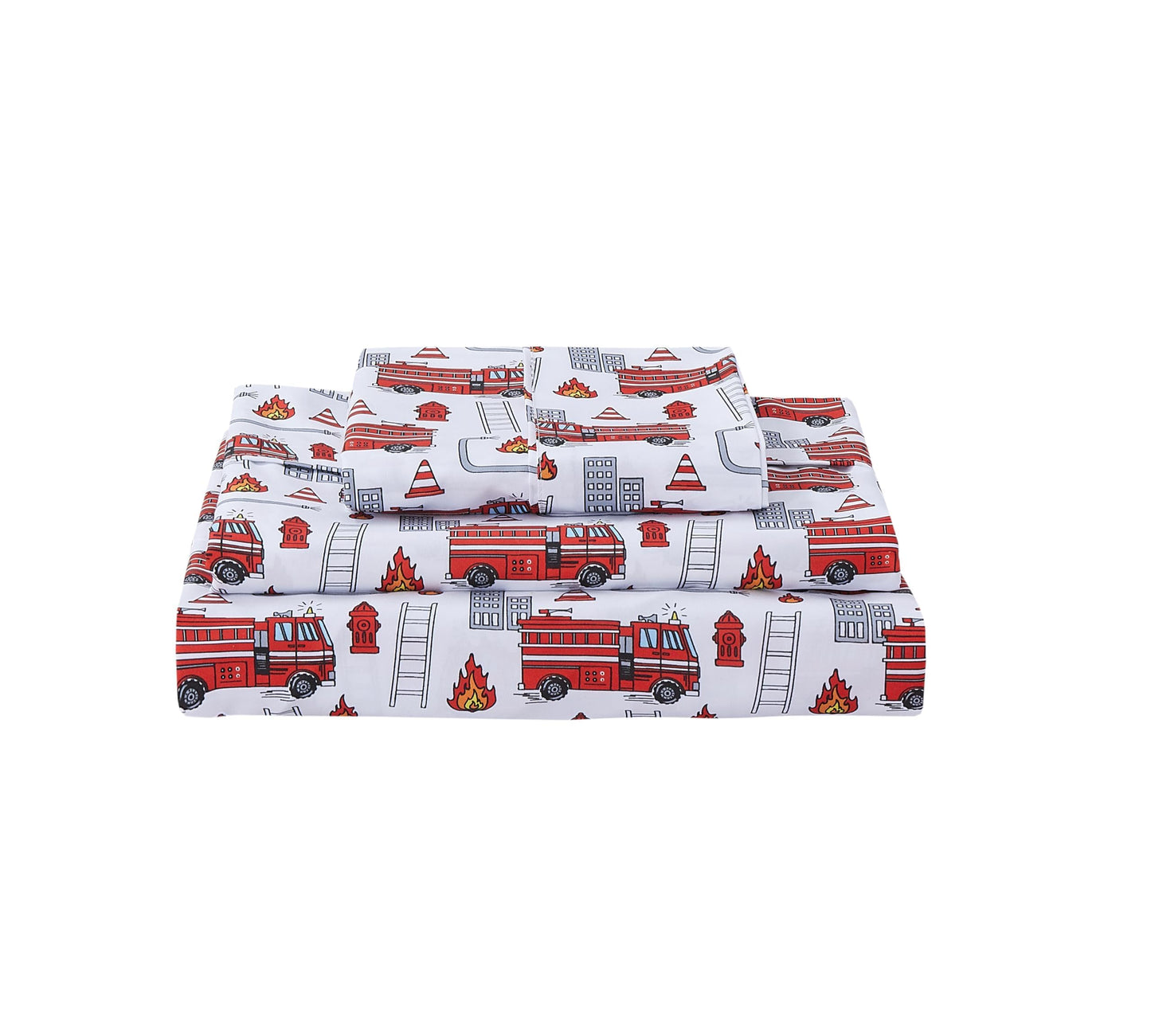 Softan Kids Bed Sheet Set, Boys Twin Size Sheets, Microfiber Kids Fitted Sheet and Pillowcase, Breathable and Silky Soft, 3 Piece Fire Engines Printed Twin Bed Sheet