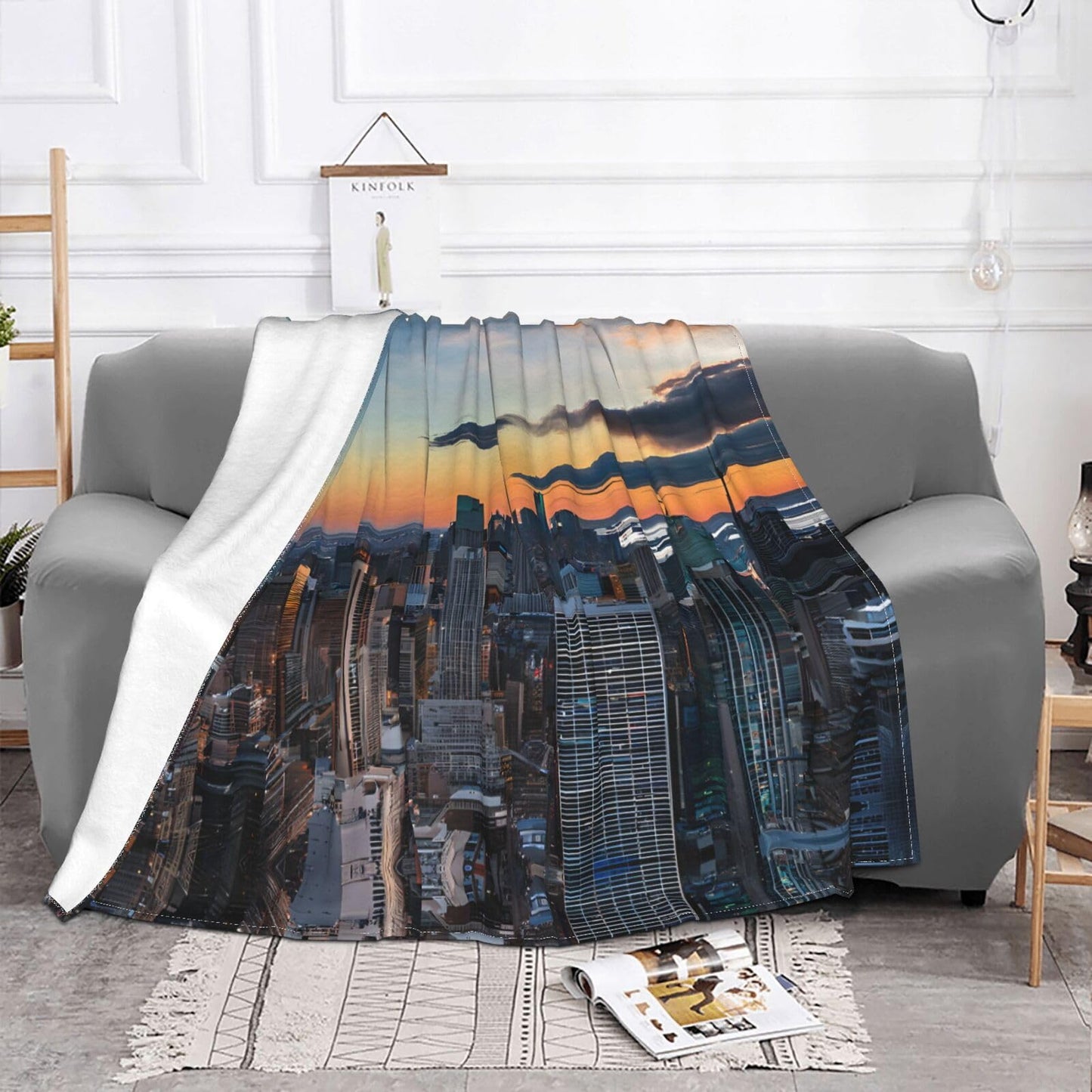 ZHYGZWWG New York City Print Flannel Blanket, Suitable for Sleeping, Sofa, Camping, Gifts for Family and Friends