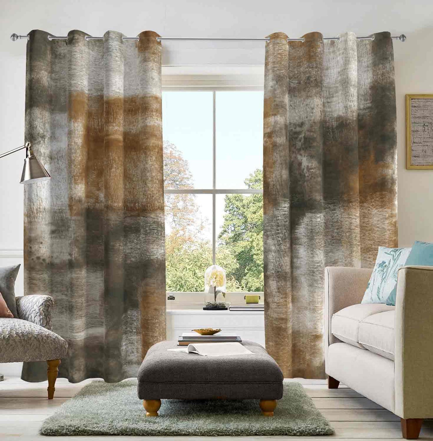 Asuexpect Abstract Curtains for Living Room 2 Panels Abstract Rust Curtain Room Darkening Grommet Window Drapes Modern Decorative Window Treatments for Bedroom, 52x84 Inches, Tan