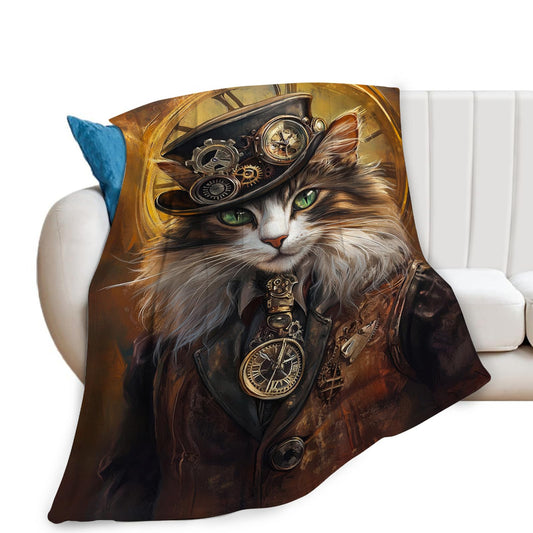 Cat Blanket, Steampunk Throw Blanket, Cats Gifts, Steampunk Blankets, Cats Stuff Fleece Flannel Plush for Women Men Boys Girls Lovers Adults Soft Bedding for Sofa Bed Office Home Decor 40"X50"