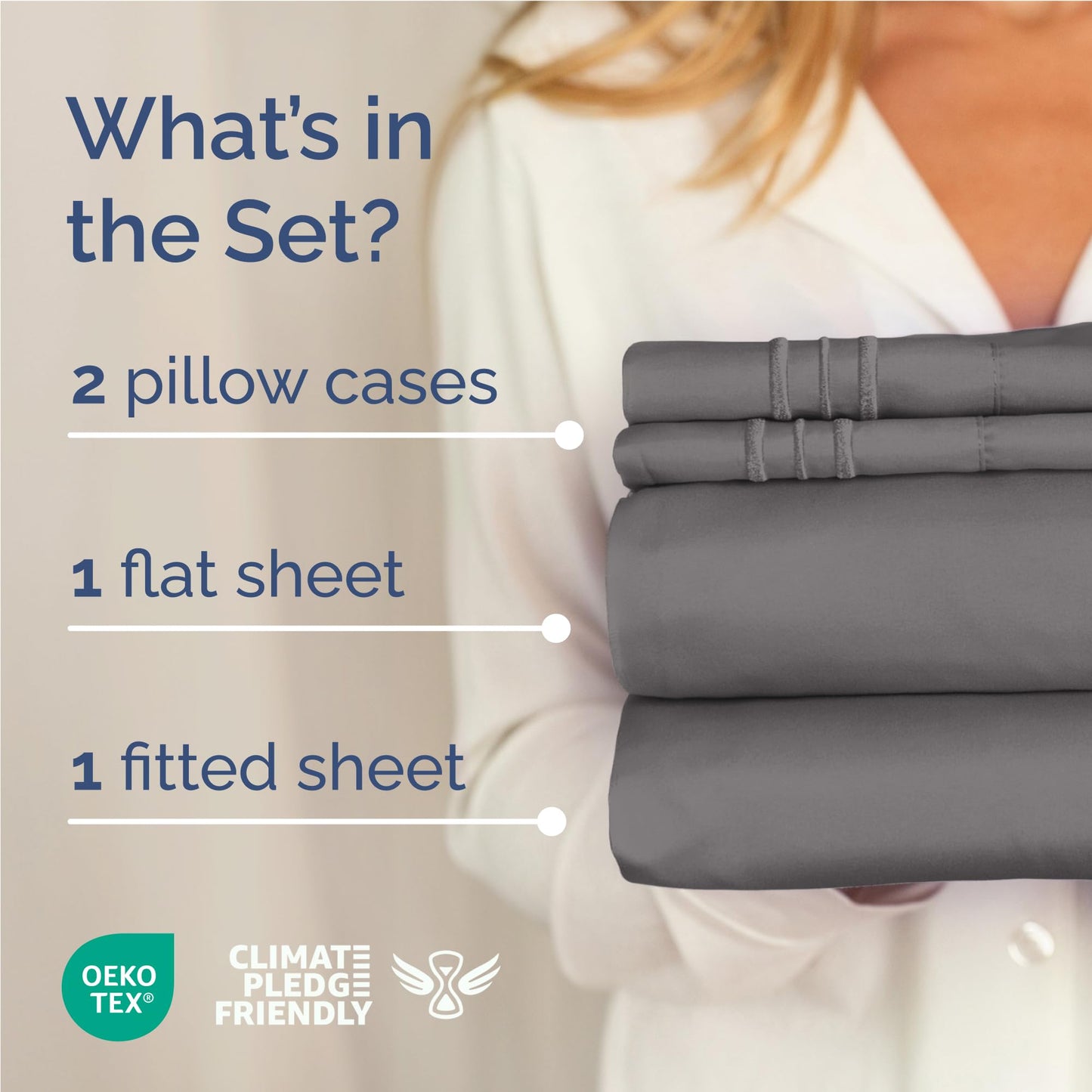 Full Size 4 Piece Sheet Set - Comfy Breathable & Cooling Sheets - Hotel Luxury Bed Sheets for Women & Men - Deep Pockets, Easy-Fit, Extra Soft & Wrinkle Free Sheets - Dark Grey Oeko-Tex Bed Sheet Set