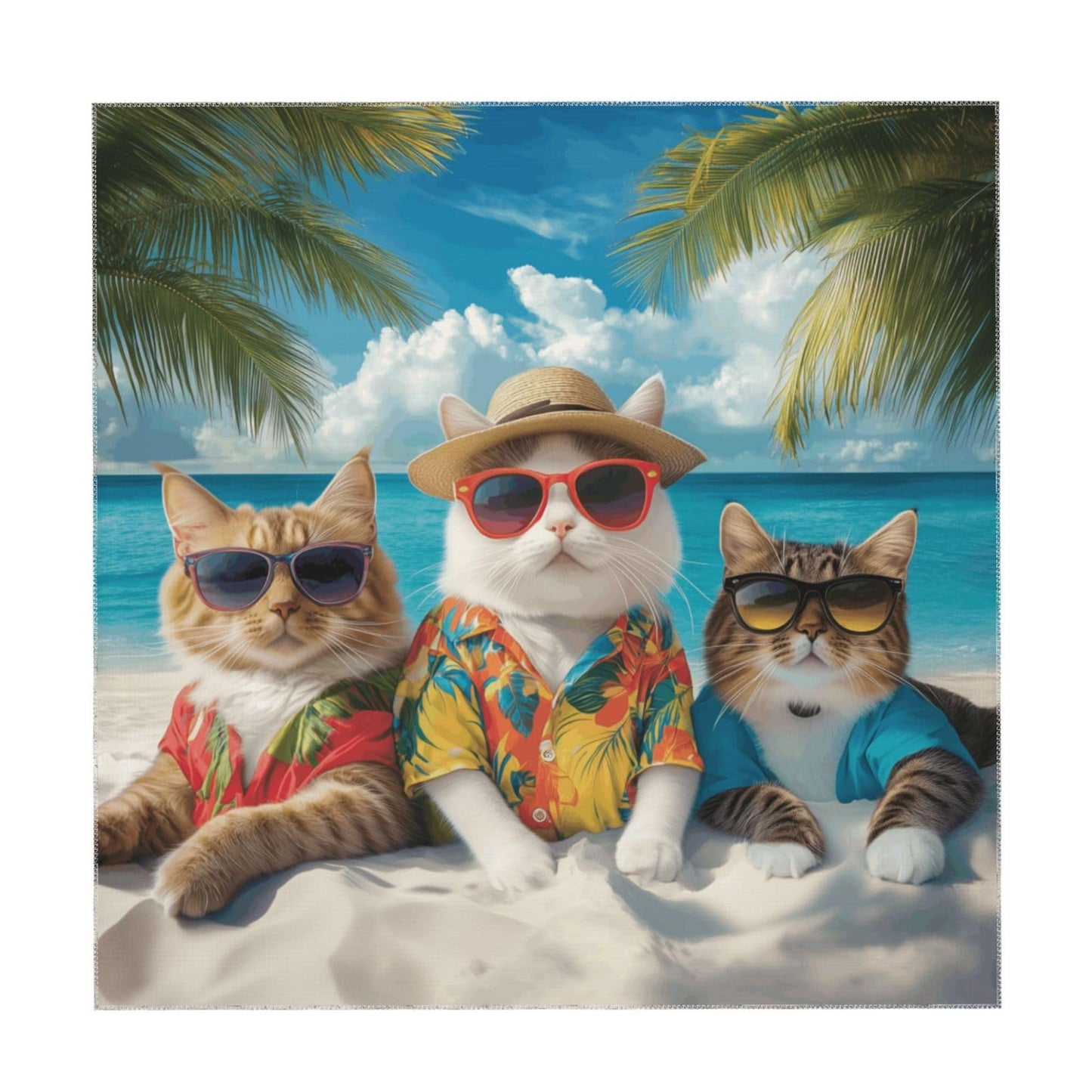Entemne Square Table Cloth 55x55 Inch Funny Animal Cat Sea Beach Tablecloth Washable Soft Wrinkle Free Dust Proof Card Table Cover for Tea Party Picnic Kitchen Dining Decor