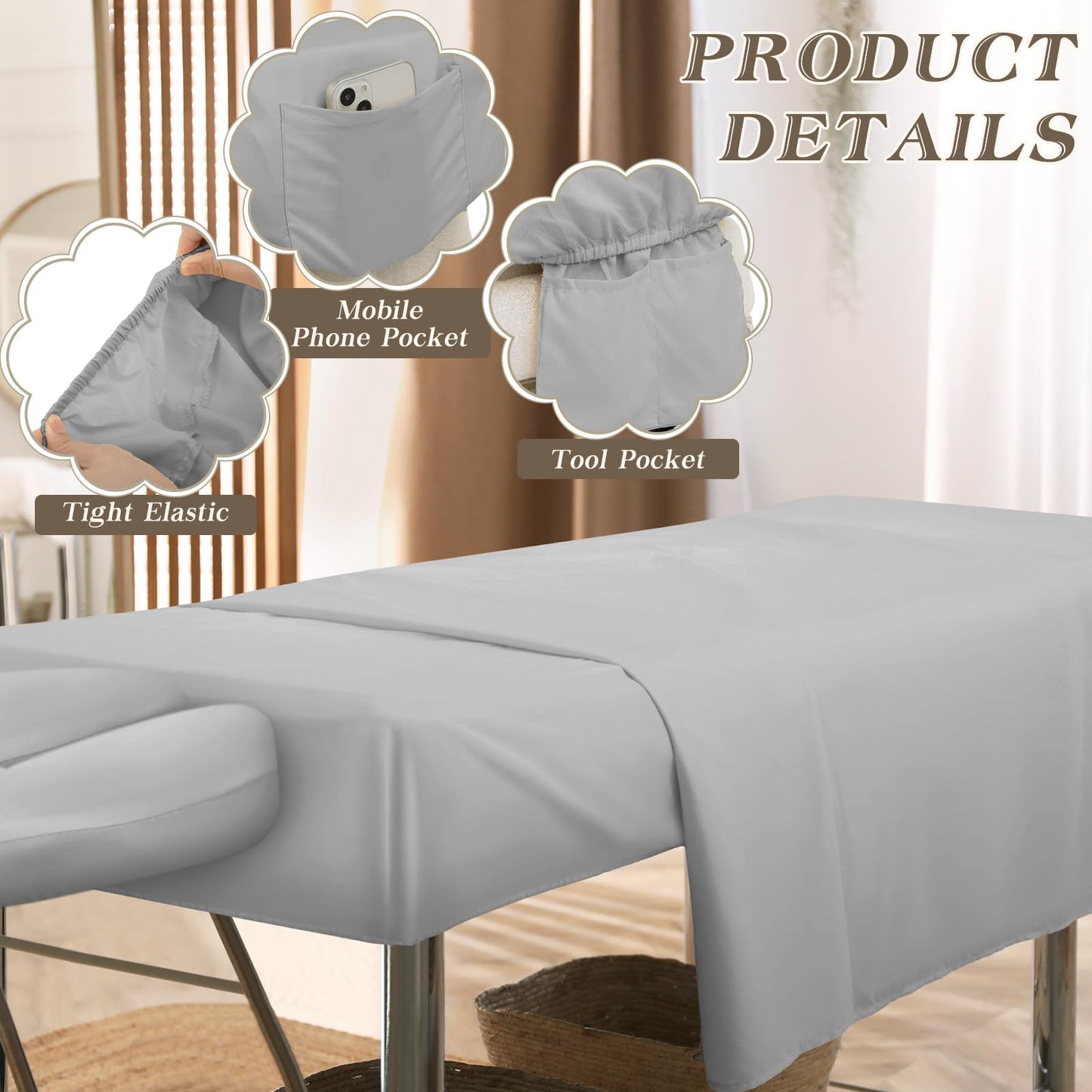 Mixweer 9 Pcs 3 Set Microfiber Massage Table Sheets Set Bulk Includes Flat Sheet, Fitted Sheet with Pocket, Face Rest Cover(Gray)