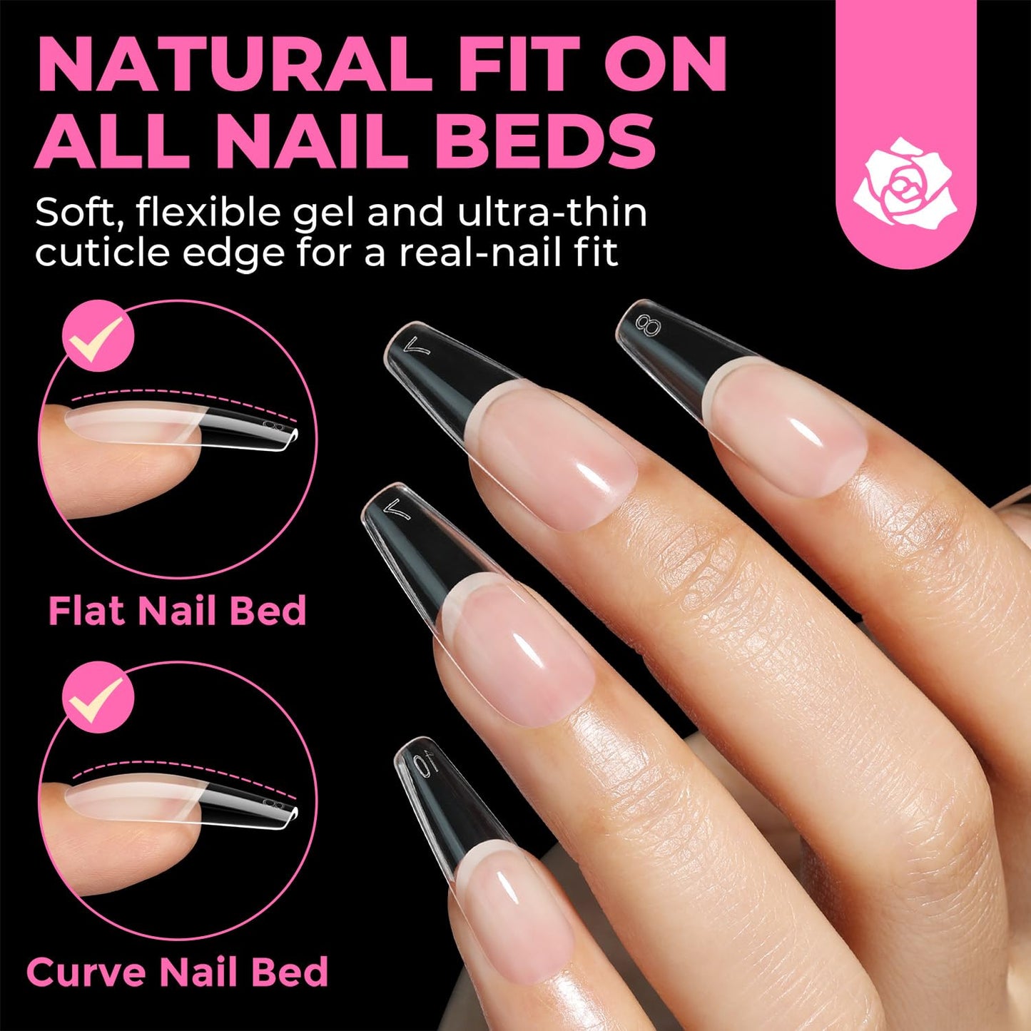 UNA GELLA Long Coffin Nail Tips, 504pcs Pre-Shape Fake Nails Half Matte Full Cover Acrylic Gel Nail Tips Clear Long Coffin Press On Nails Home DIY Extension 12 Sizes Gelly Tips
