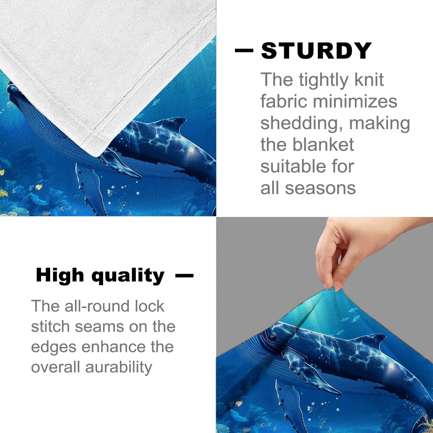 Flannel Whale Blanket for Kids & Adults, Ocean Animal Throw Blanket for Sofa, Couch, Bed - Soft, Warm & Cozy - 60" x 50"