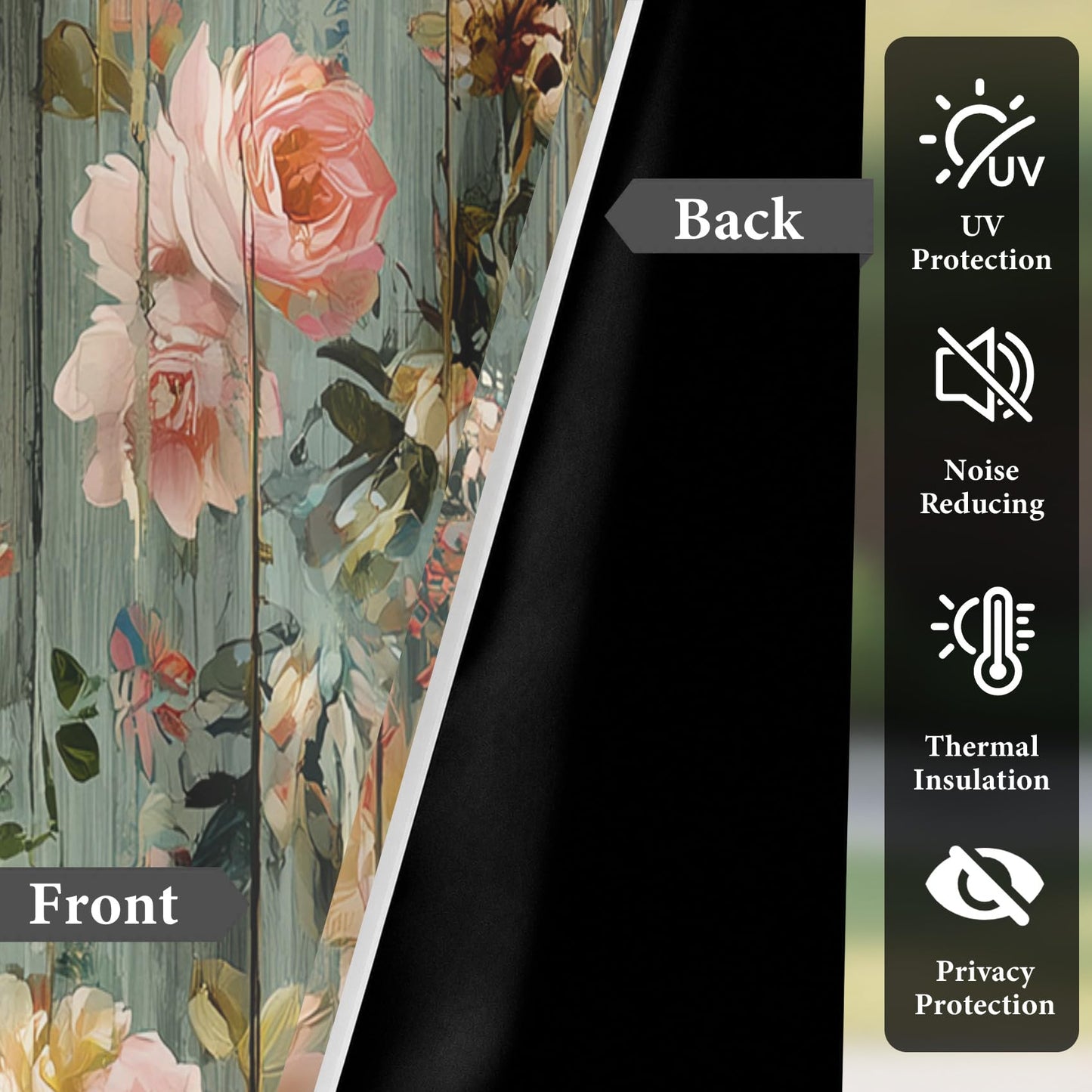 Vintage Floral Blackout Curtains for Bedroom 63 inch Long