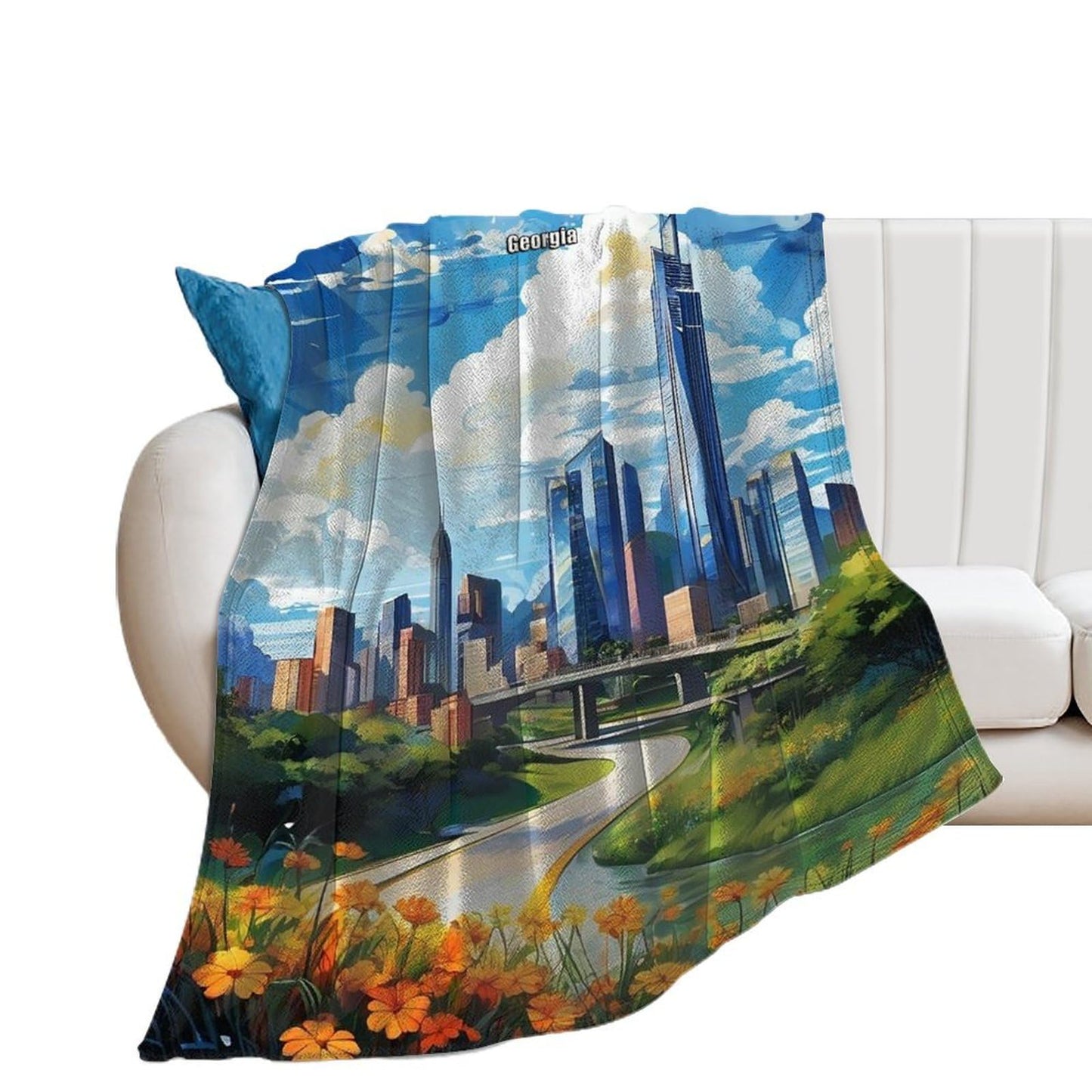 Atlanta Georgia City Skyline Landscape Abstract Blanket Soft Flannel Lightweight Blanket Outdoor Travel Carry Living Room Bedroom Sofa Decoration Gifts 50x60 Inch