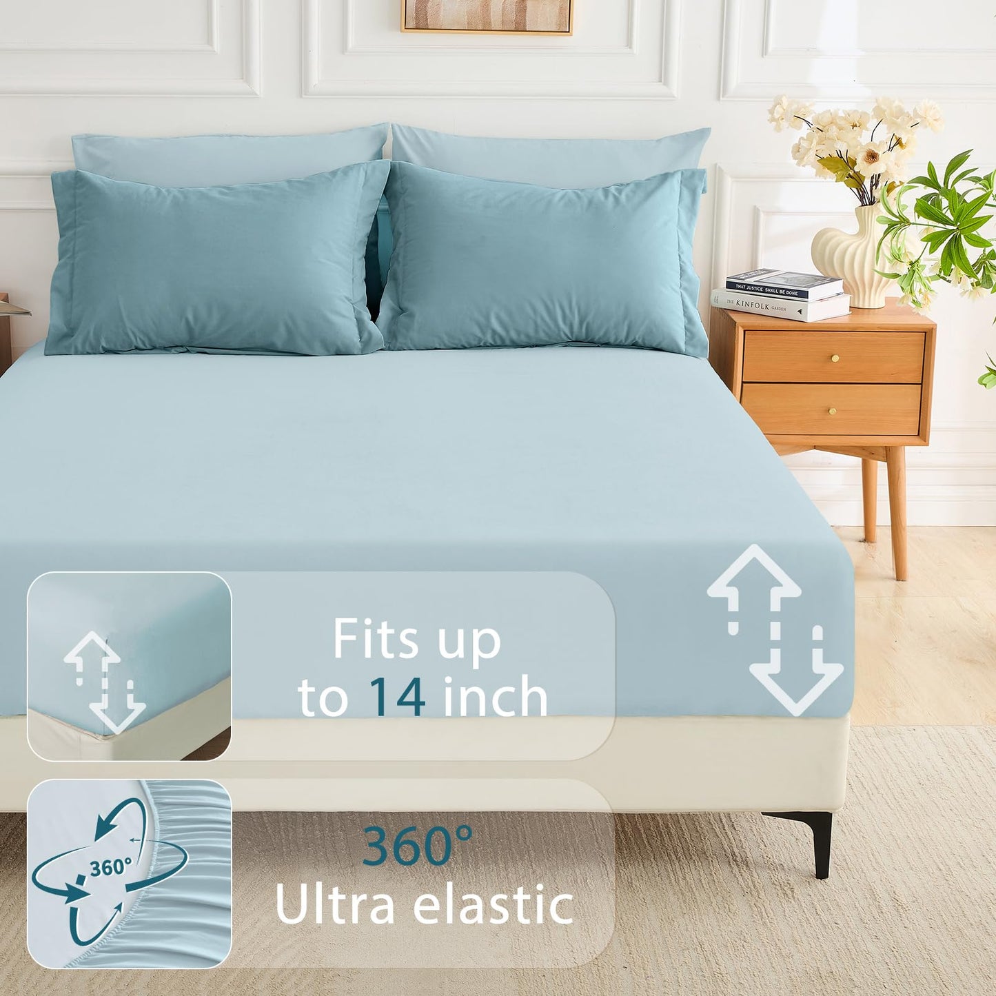 MUXHOMO 7 Pieces King Comforter Set, Soft Bed in a Bag King Size, All Season Bedding Set with Comforter, Flat Sheet, Fitted Sheet, Pillowcases & Shams, Mineral Blue & Light Blue