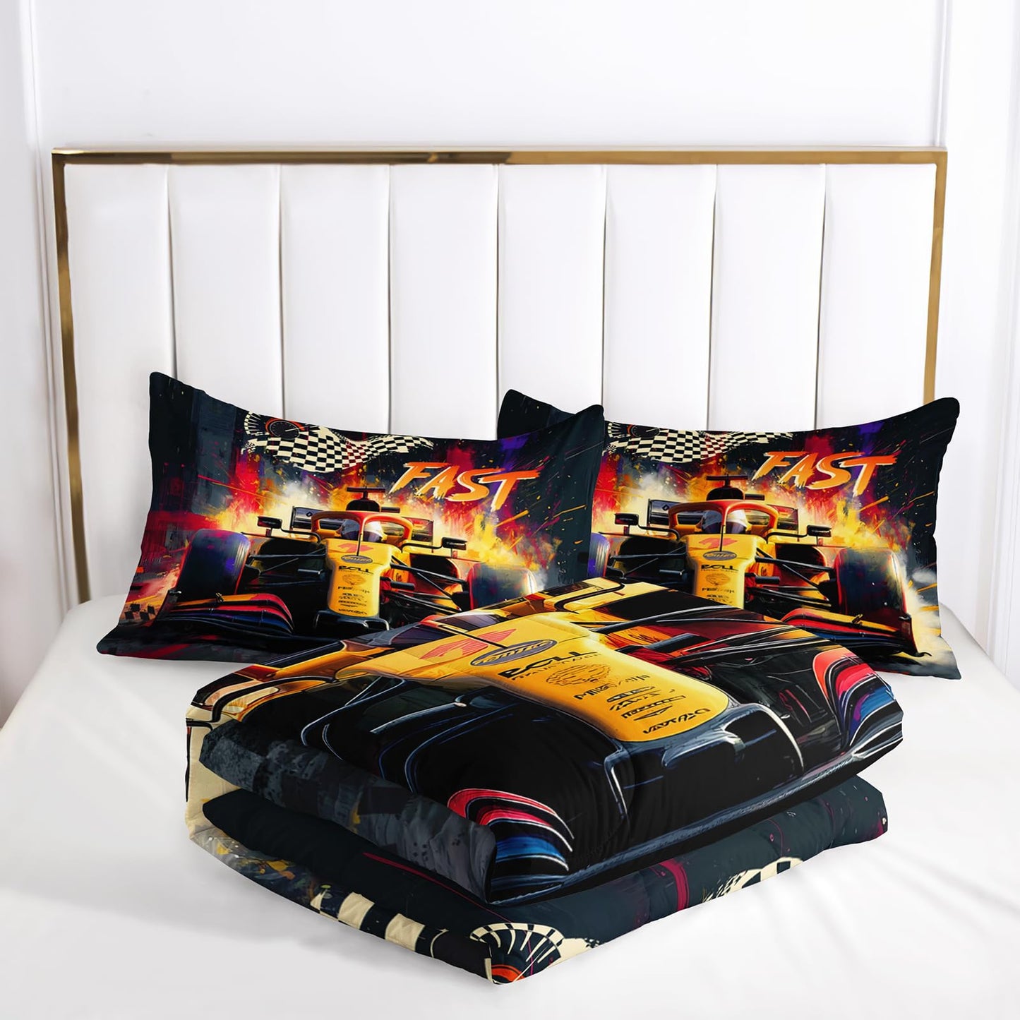 lneffble F1 Race Car Comforter Set Full for Boys，Boys Full Size Bedding Set Race Car，with 1 Comforter with 2 Pillow Case，F1 Race Car Themed Bedroom Decor
