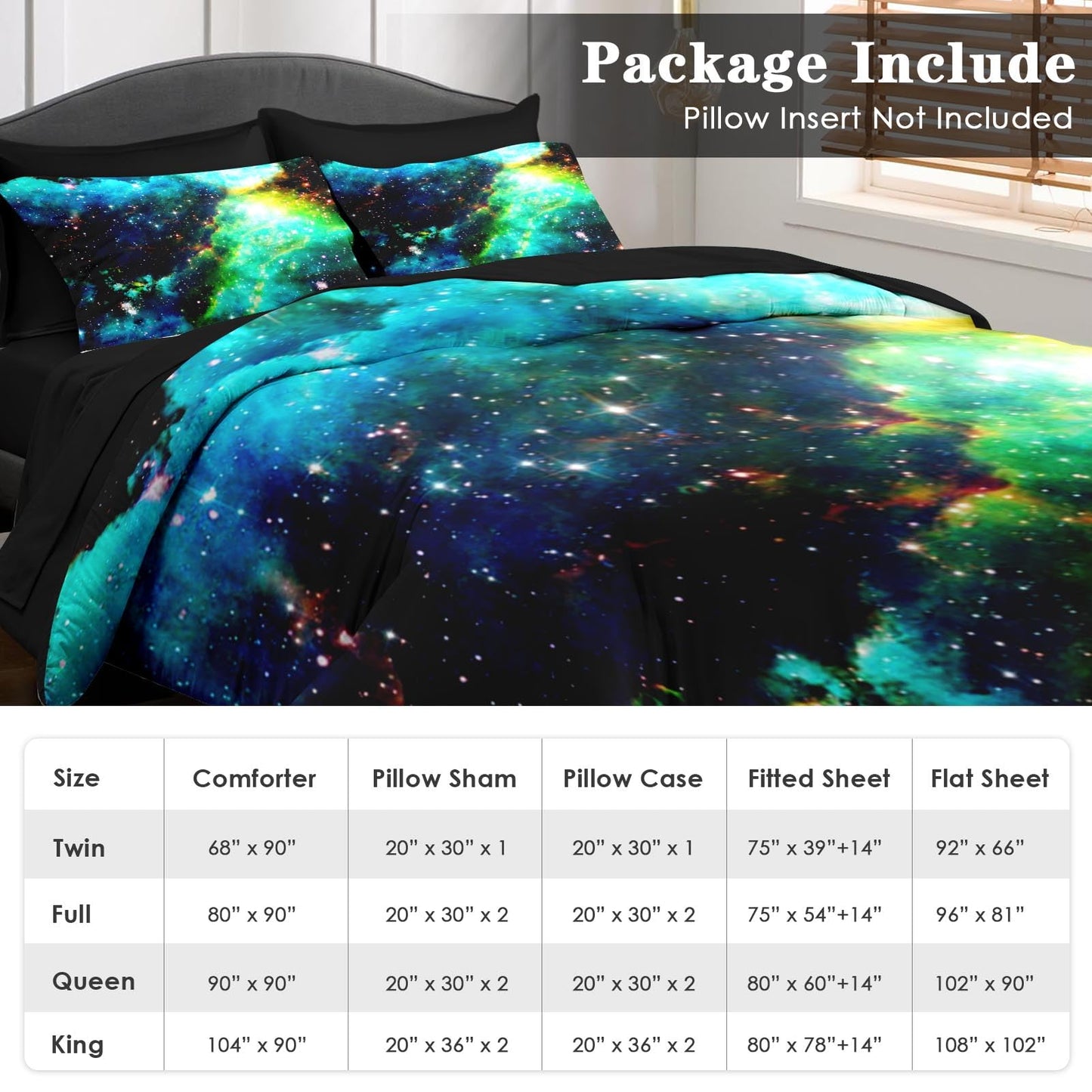 Pamnest Comforter Set Full Size, Outer Space Star Bedding for Kids and Adults, Galaxy Planets Bed Sheet Sets with Fitted Sheet 2 Pillowcases & 2 Shams for Bedroom Bed Decor
