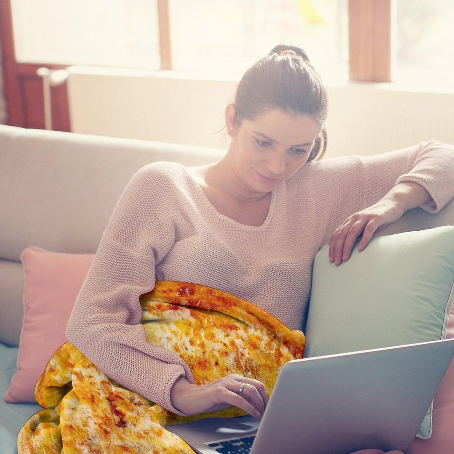 Ubnlkto Pizza Throw Blanket, Round Funny Food Blanket for Adults & Kids, Realistic 60