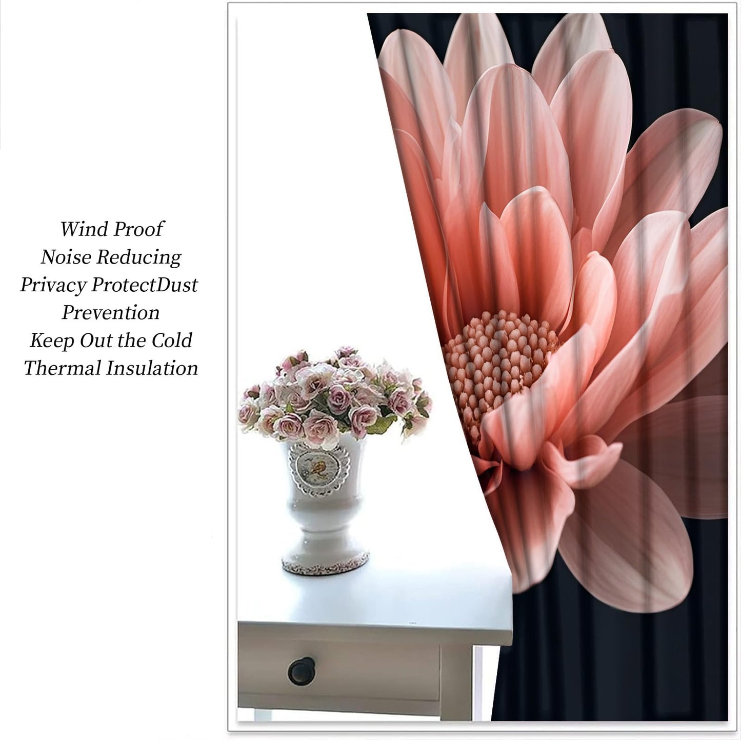 JAXIUOF Pink Flowers Curtains for Bedroom 110 Inches Long 2 Panels, Large Floral Blackout Curtains, European Flowers Window Treatment, Thermal Insulated Drapes for Bedroom Office Kitchen