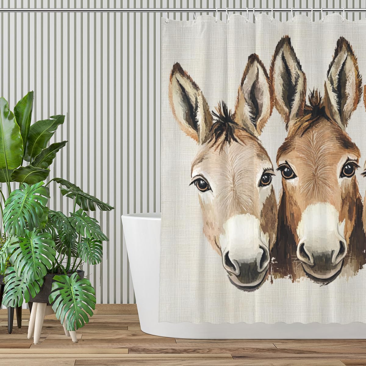 KEEPAEON Funny Donkey Bath Shower Curtain, Bathroom Curtain Washable Cloth Kids Shower Curtain Sets with 12 Hooks for Bathroom Decor, 72"x72"