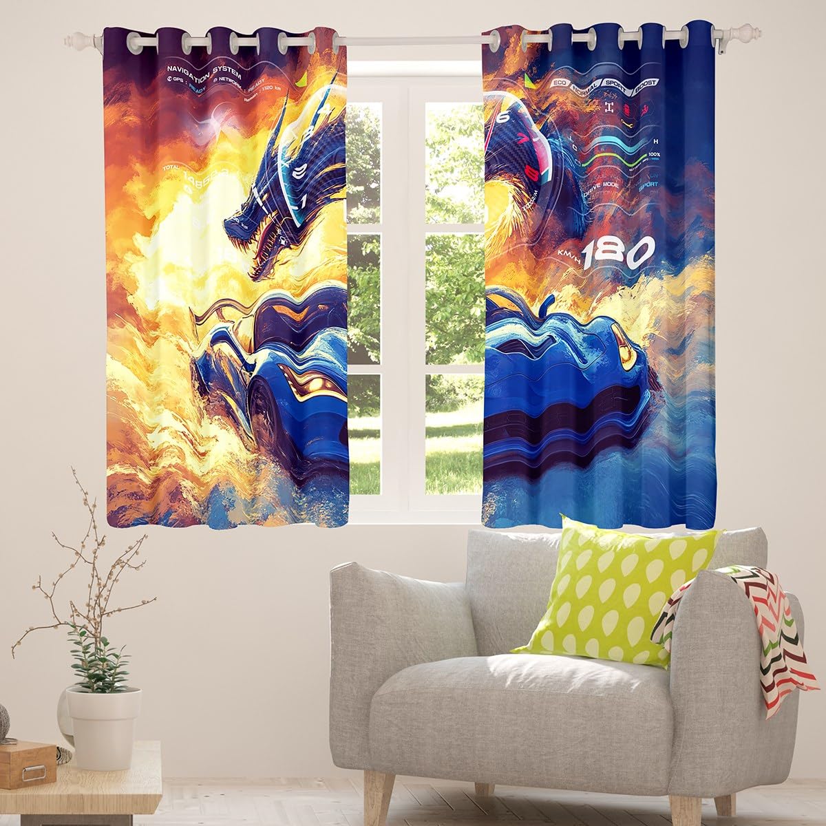 Feelyou Kids Race Car Window Curtains Speed Sports Car Darkening Drapes Racing Car Blackout Curtains Boys Girls Extreme Sports Teens Window Treatments Bedroom Decor (2 Panels, 42 x 63 Inch)
