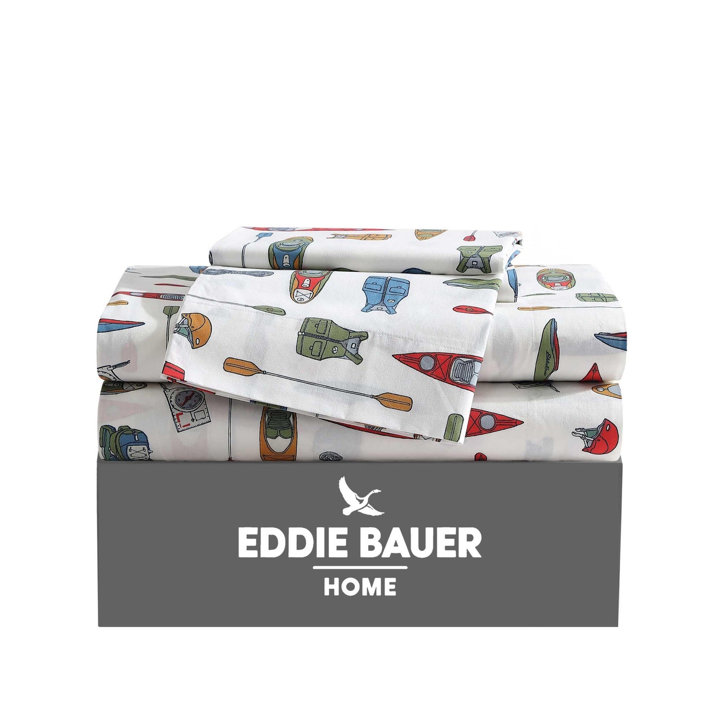 Eddie Bauer - Twin Size Sheet Set, 100% Cotton Percale Bedding, Crisp & Breathable Bed Sheets with Pillowcase, Fully Elastic Fitted Sheet, Deep Pocket Fit (Kayak Adventure)