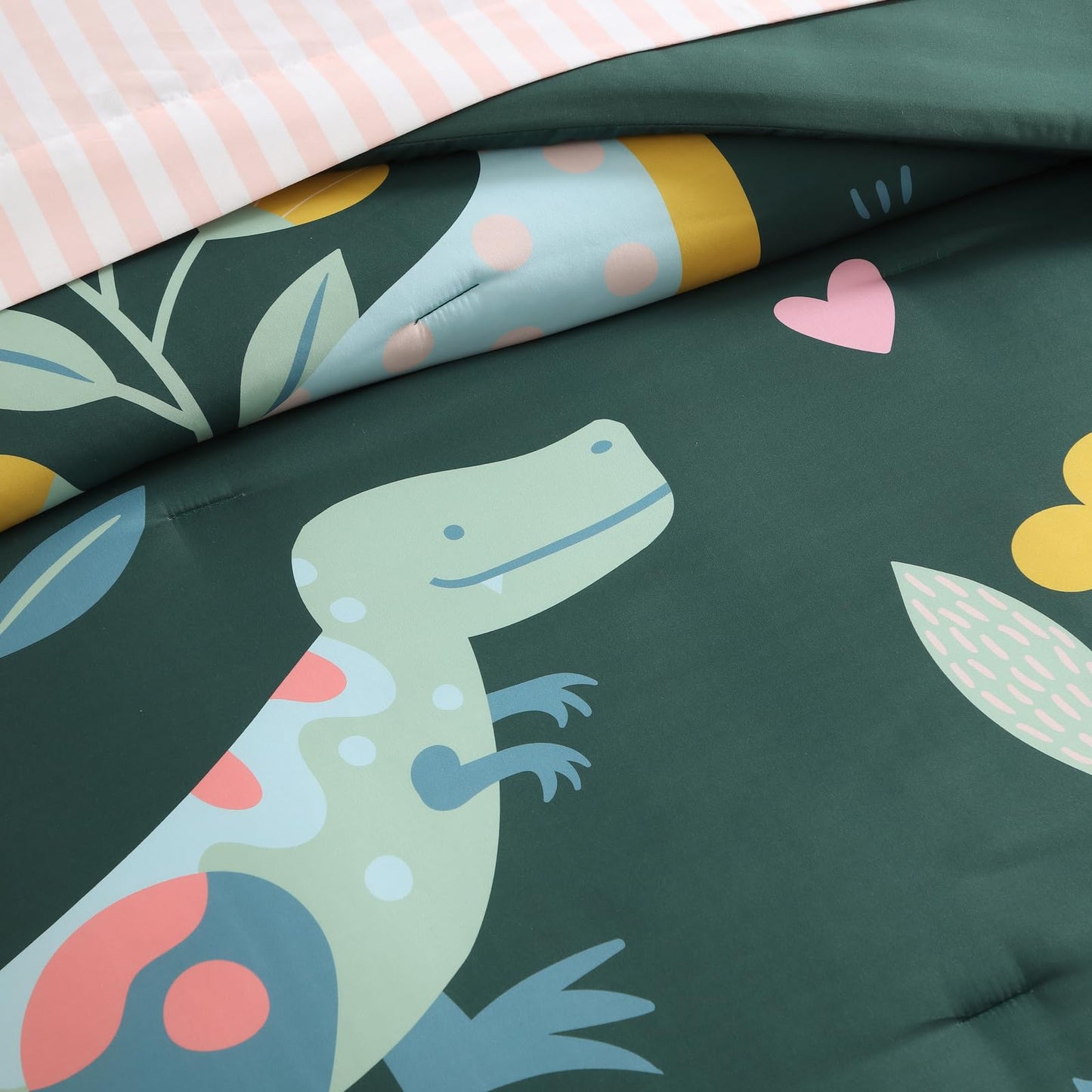 AMBERSPACE Twin XL Comforter Set for Girls, Dinosaur Kids Bedding Set with Cute Floral, All Season Boys Teen Bed in a Bag Dorm 5 Pieces with Sheets, Pillowcase & Sham