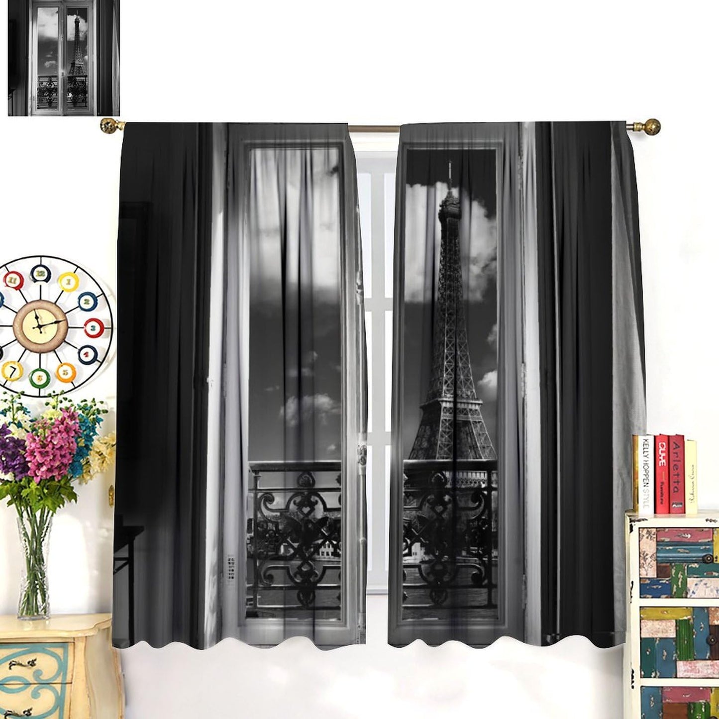 AAVEUP Paris Tower Curtains,Girl Simple Romantic European City Architecture Eiffel Tower Landscape Windows Treatments Rod Pocket Drapes for Kids Room Living Room Bedroom 41x44.5in