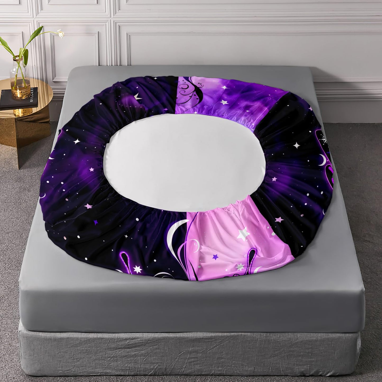 HOSIMA Butterfly Twin Bedding Sets for Girls Room Decor,Symmetrical Aesthetics Butterfly Fitted Sheet,Black Purple Background Print Animal Bedding with Stars Pattern,1 Fitted Sheet+2 Pillowcases.