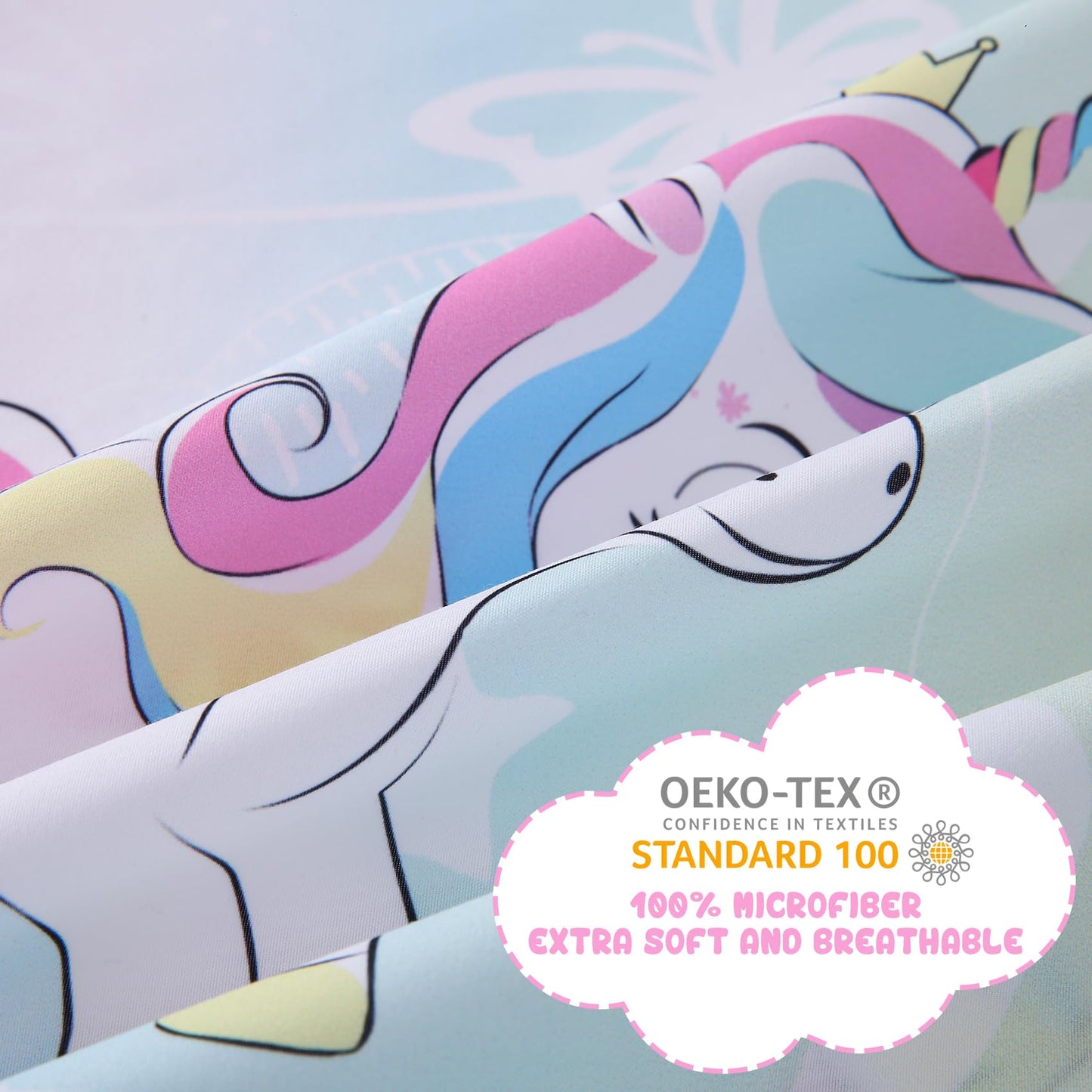 Yibeizi Twin Sheets Set Kids, Rainbow Unicorn Pattern Microfiber Single Bed Sheets, Cute Soft Oeko-Tex Extra Deep Pocket Sheets & Pillowcases Cooling Hypoallergenic Wrinkle Free Bedsheets