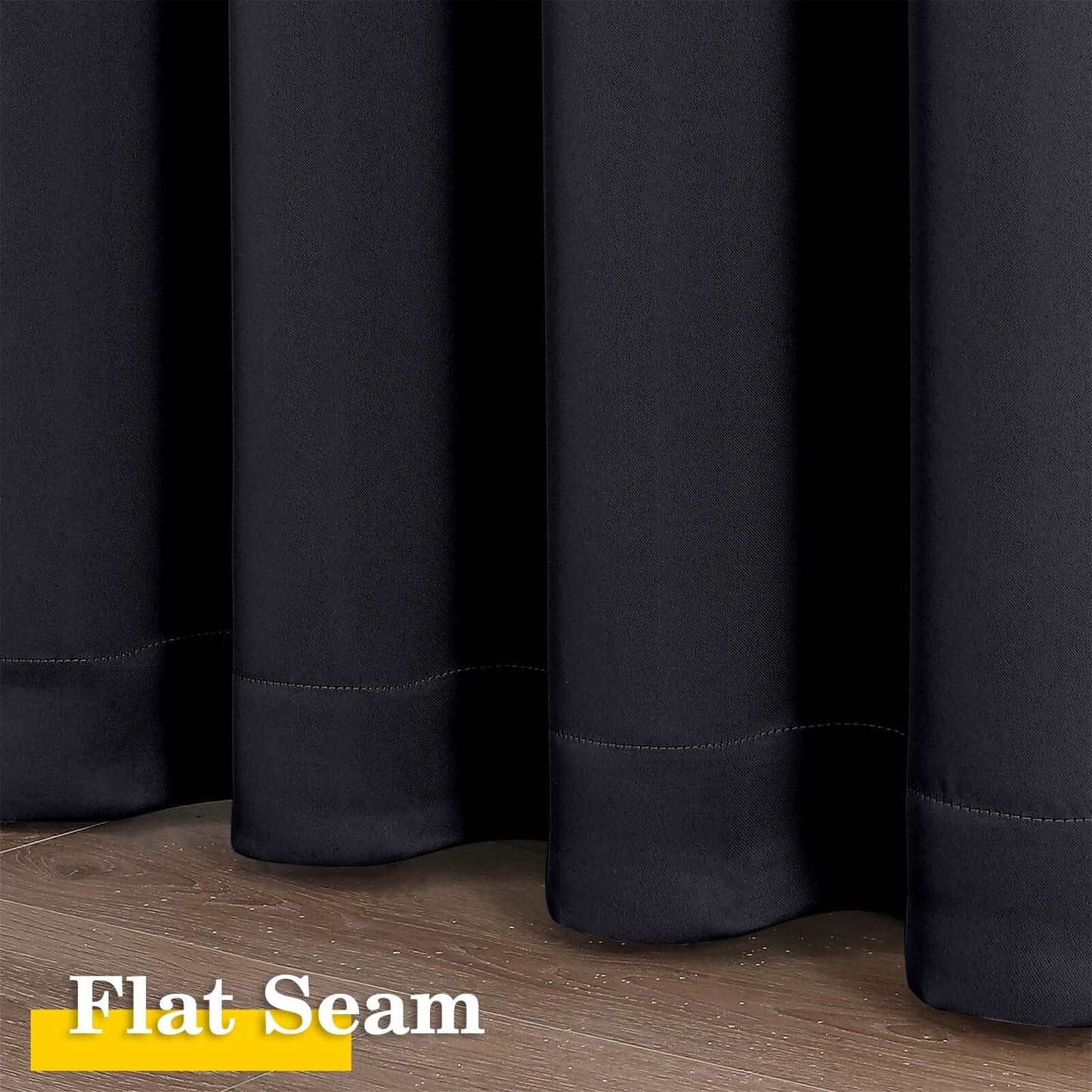 WelvetBLK Black Blackout Curtains for Bedroom Living Room 63 Inch Length 2 Panels Set, Soft Solid Room Darkening Thermal Insulated Window Treatments, Rod Pocket Dining Room Curtains, Black, 40"Wx63"L