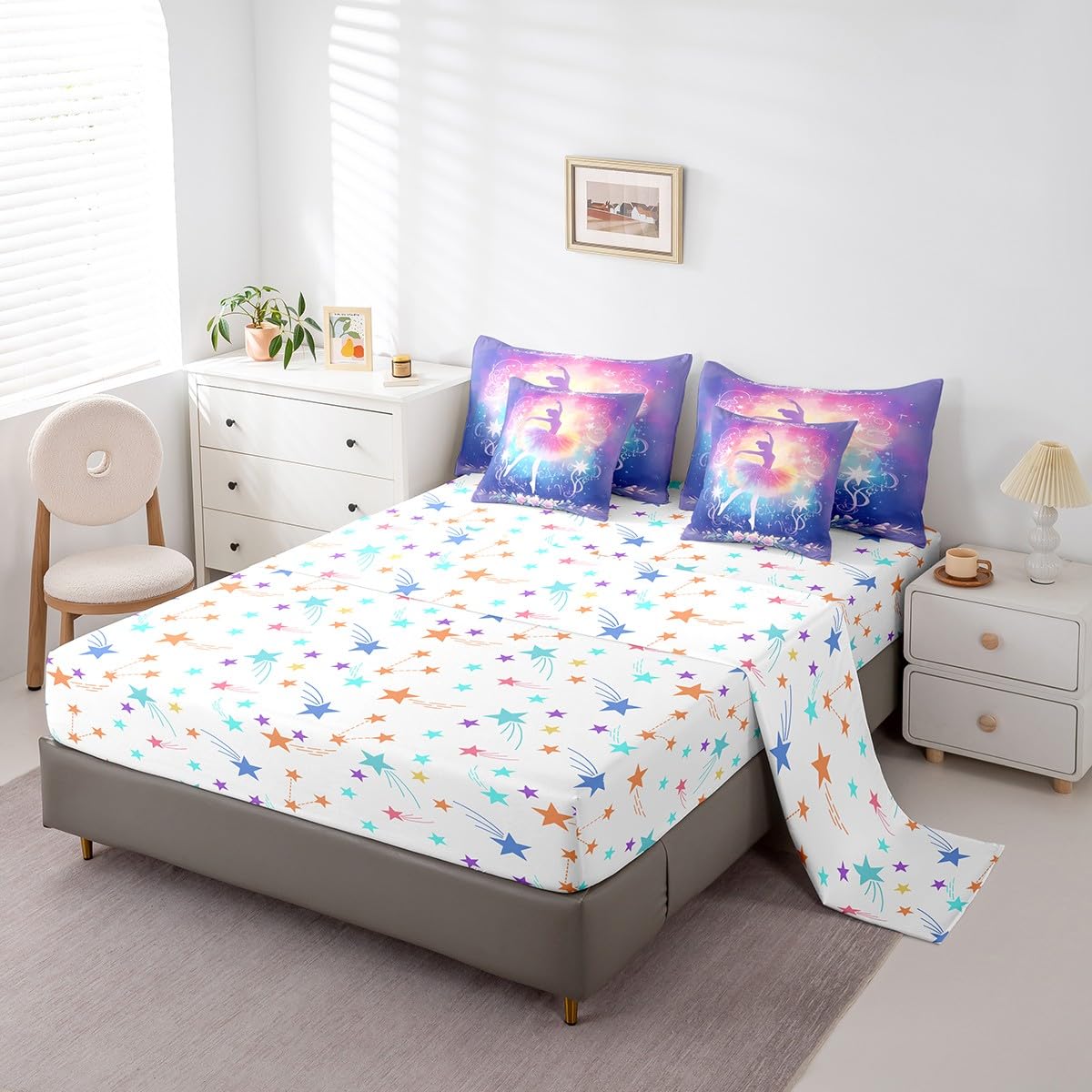 Feelyou Kids Ballet Dancer Comforter Set with Sheets Twin Size, Ballerina 7 Pieces Bedding Set Boys Girls Dreamy Princess Bed in A Bag Dancing Teens Bed Set Bedroom Decor 7Pcs