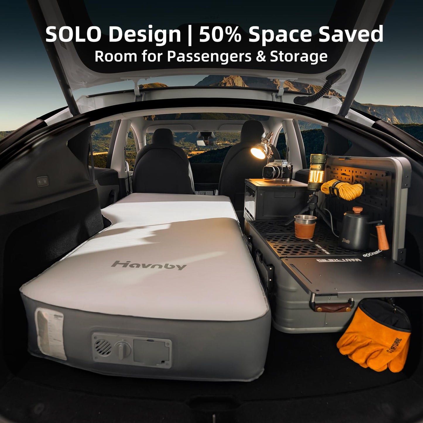 Havnby FlatCore Backseat Solo Mattress for Tesla Model Y, Wedge Design & 6.7-Inch Hybrid Support for Flat Car Bed, Portable Camping Mattress w/Built-in Pump for Campers, Hiking, Nap, Road Trip