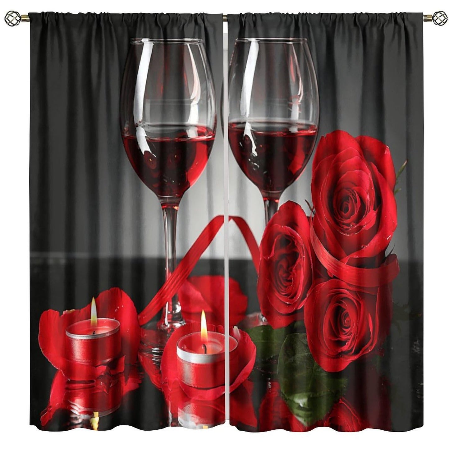 GoDazzling Rose Wine Blackout Curtains, Red Floral Valentine Blossom Romantic Lover Art Printed Window Drapes, for Living Room Bedroom Kitchen 42" W X 45" L