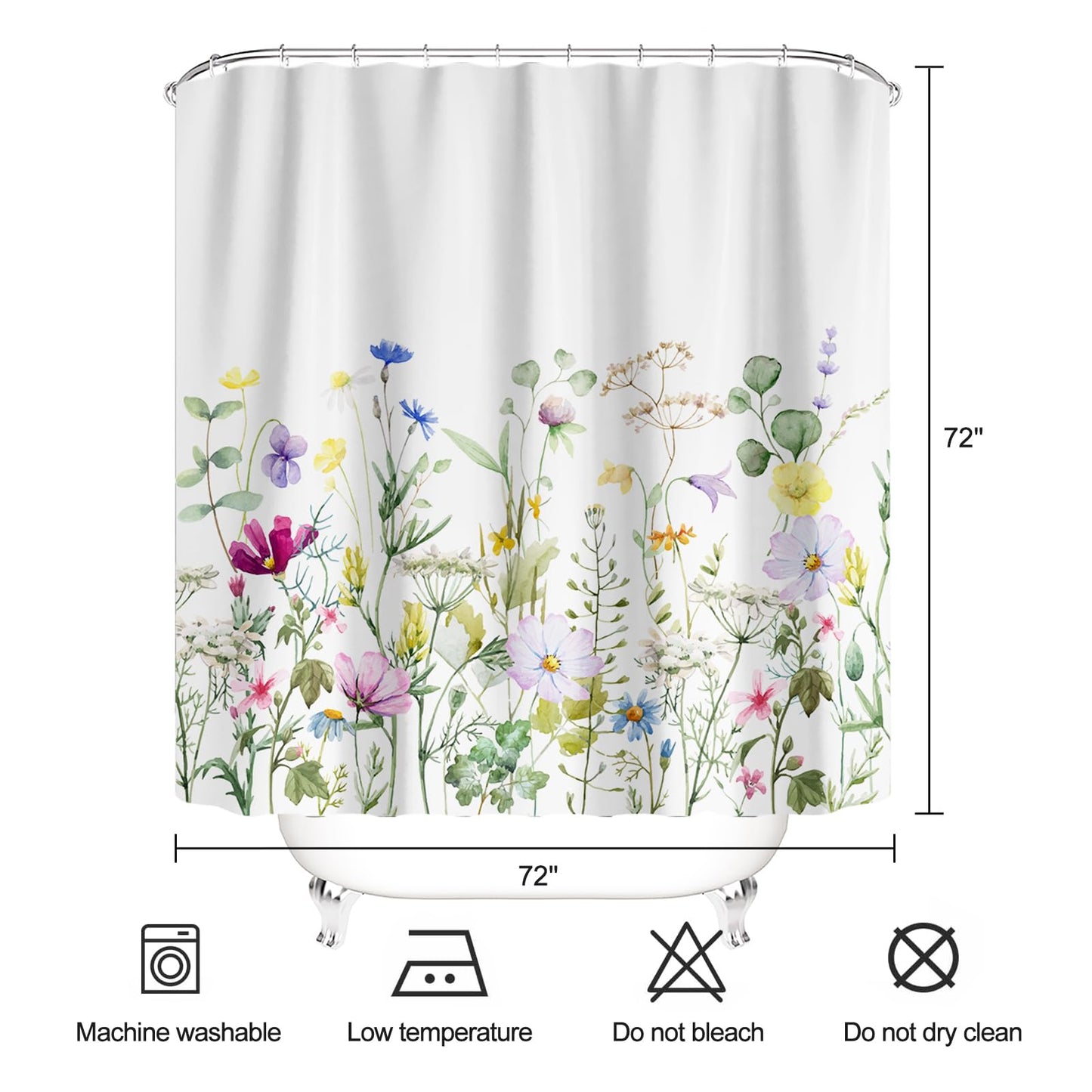 ZCHOMI Floral Shower Curtain Pretty Wildflower Plant Botanical Garden Bathroom Curtains Waterproof Polyester Fabric Bath Curtain 72 x 72 Inch with 12 Hooks