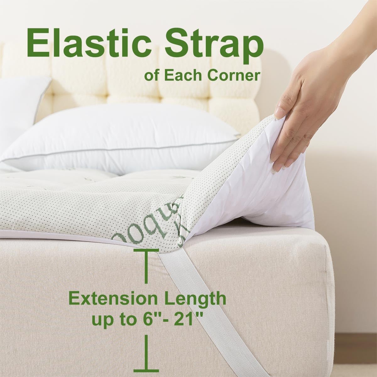 Whatsbedding Memory Foam Mattress Topper, 1500 GSM Thicker Slow Rebound Memory Foam Topper with Cooling Viscose Made from Bamboo Cover, 4 Blastic Bands