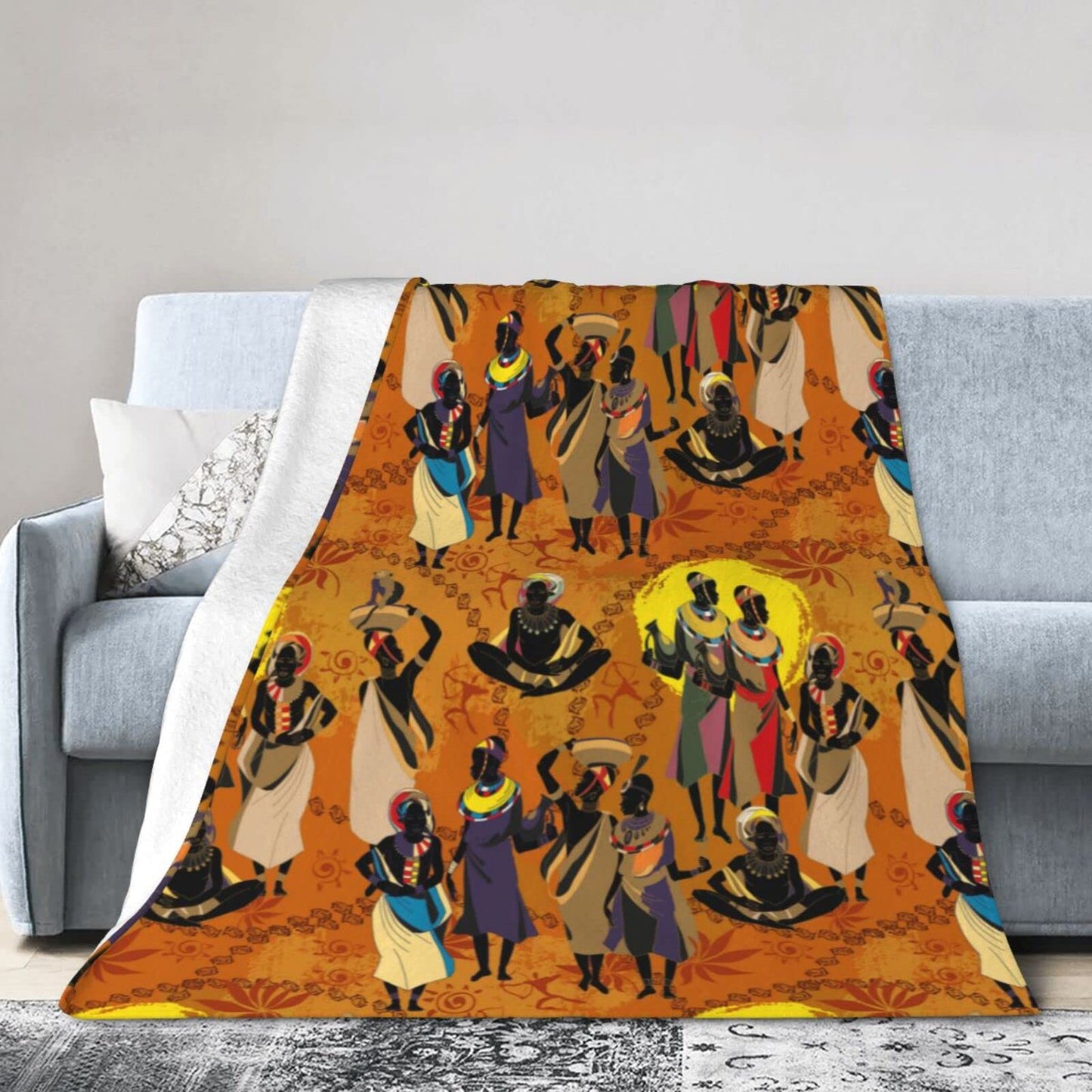 Abucaky Black Women Fleece Throw Blanket Ultra Soft Cozy Ethnic African American Decorative Flannel Blanket for Home Bed Couch Chair Travel 50x40in