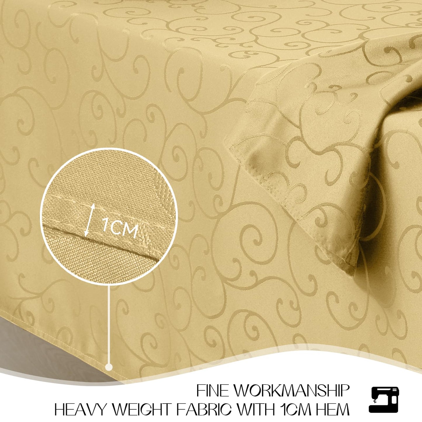 Romanstile Christmas Jacquard Rectangle Tablecloth - Gold Waterproof Damask Curly Floral Pattern Decorative Table Cloth, Heavy Weight Fabric Table Cover for Dining/Party/Holiday - 60 x 104 Inch