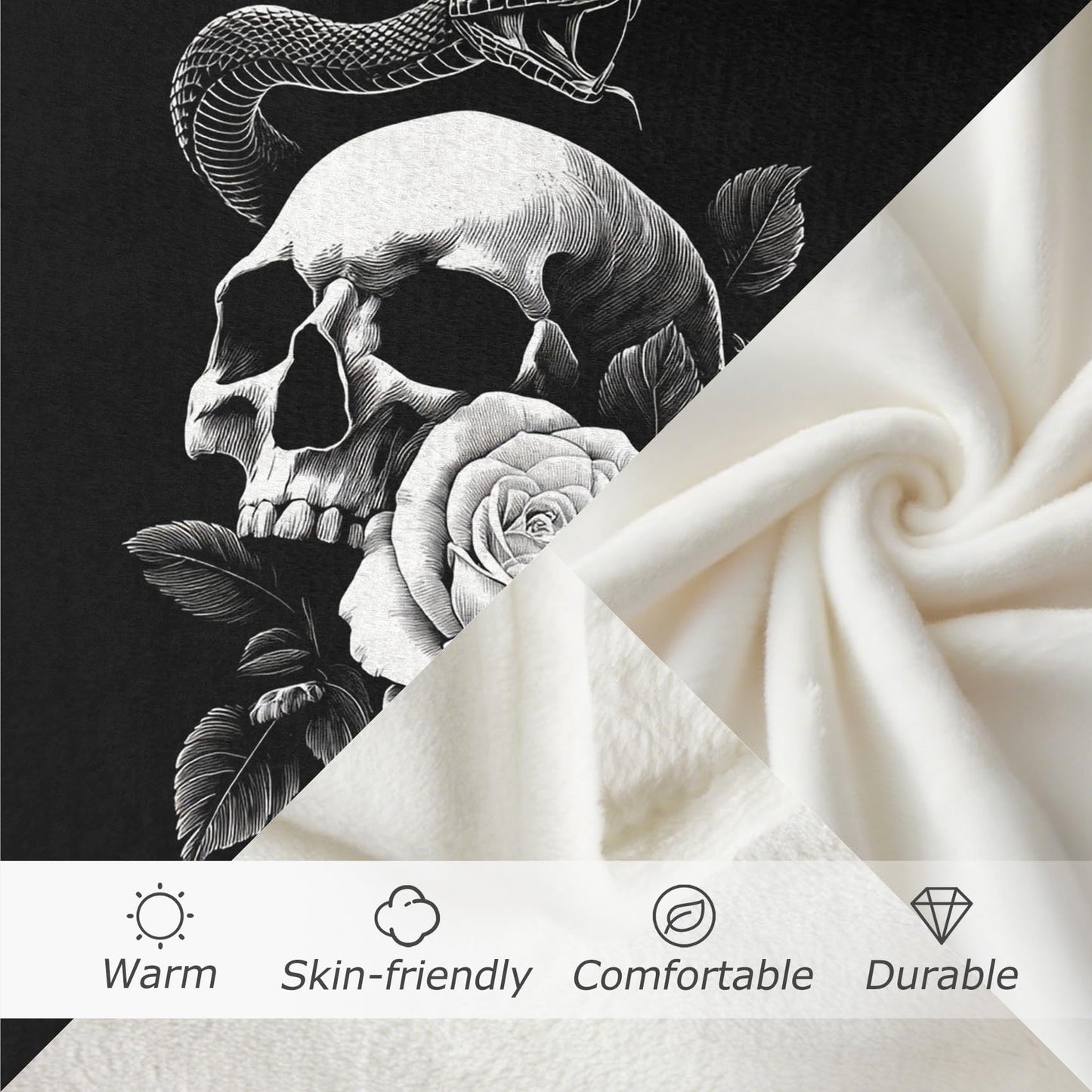 GEDAEUBA Gothic Blanket Soft - Goth Skull Rose Snake Fleece Blanket Throw, Soft Cozy Blankets & Throws for Couch, Bed, and Sofa, 50x60 inches