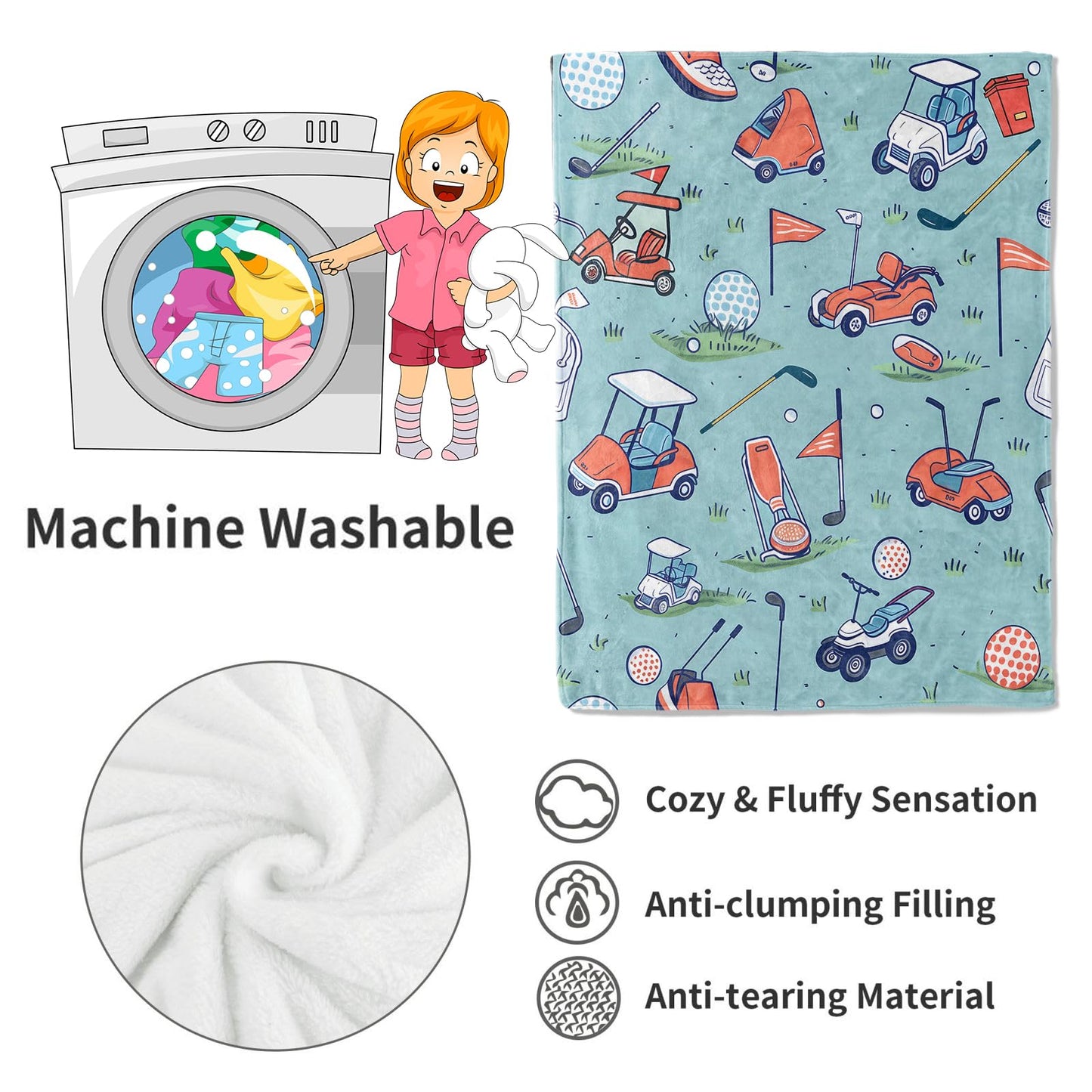 VODRM Golf Blanket Cart and Equipment Throw Blankets,Birthday Gifts for Kids Adult & Sport Lovers,Lightweight Soft Fleece Cozy for Sofa Couch Bed Room Art Modern Decor 50x60in