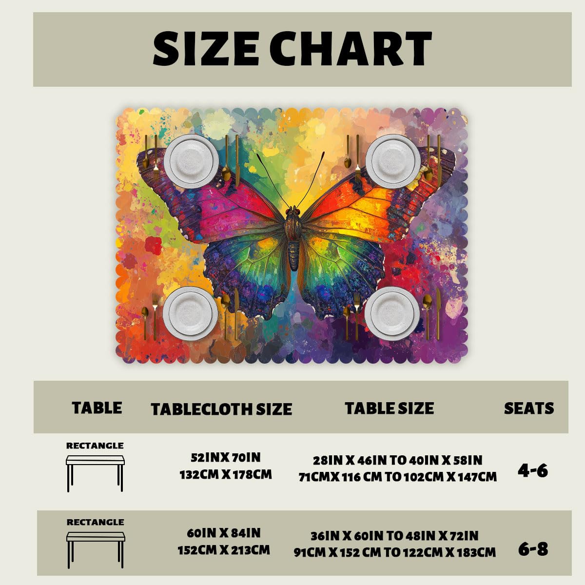 XYJFZL Butterfly Table Cloth Abstract Colorful Butterfly Rectangle Kitchen Table Cover Oblong Tablecloth for Dining Table Buffet Parties Patio Camping 52 x 70 Inch 4-6 Seats