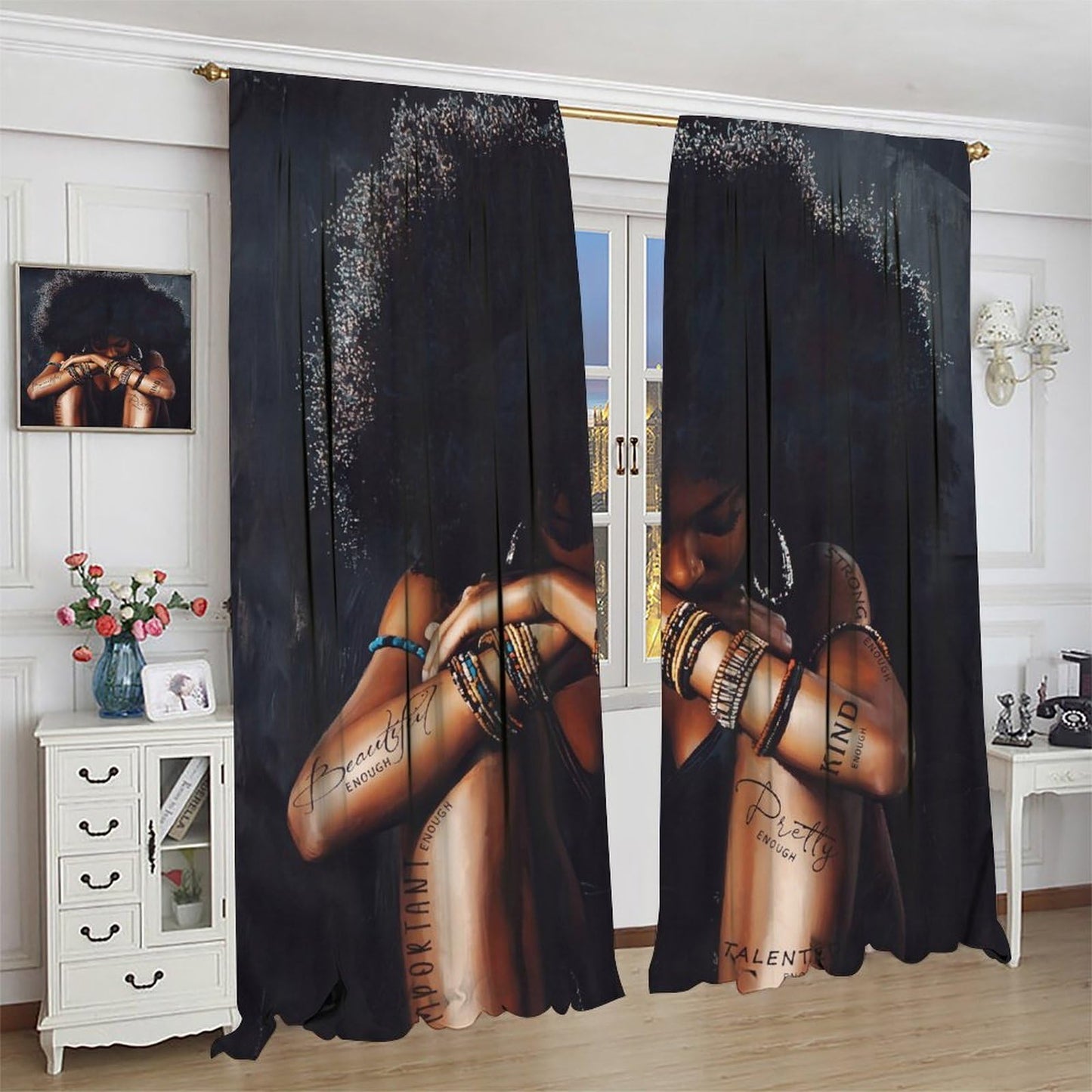 BenYaSong Black Girl Woman Blackout Curtain African American Afro Lady Sexy for Home Kitchen Livingroom Coffee Room Window Drapes 2Panel 41" W X 44" L