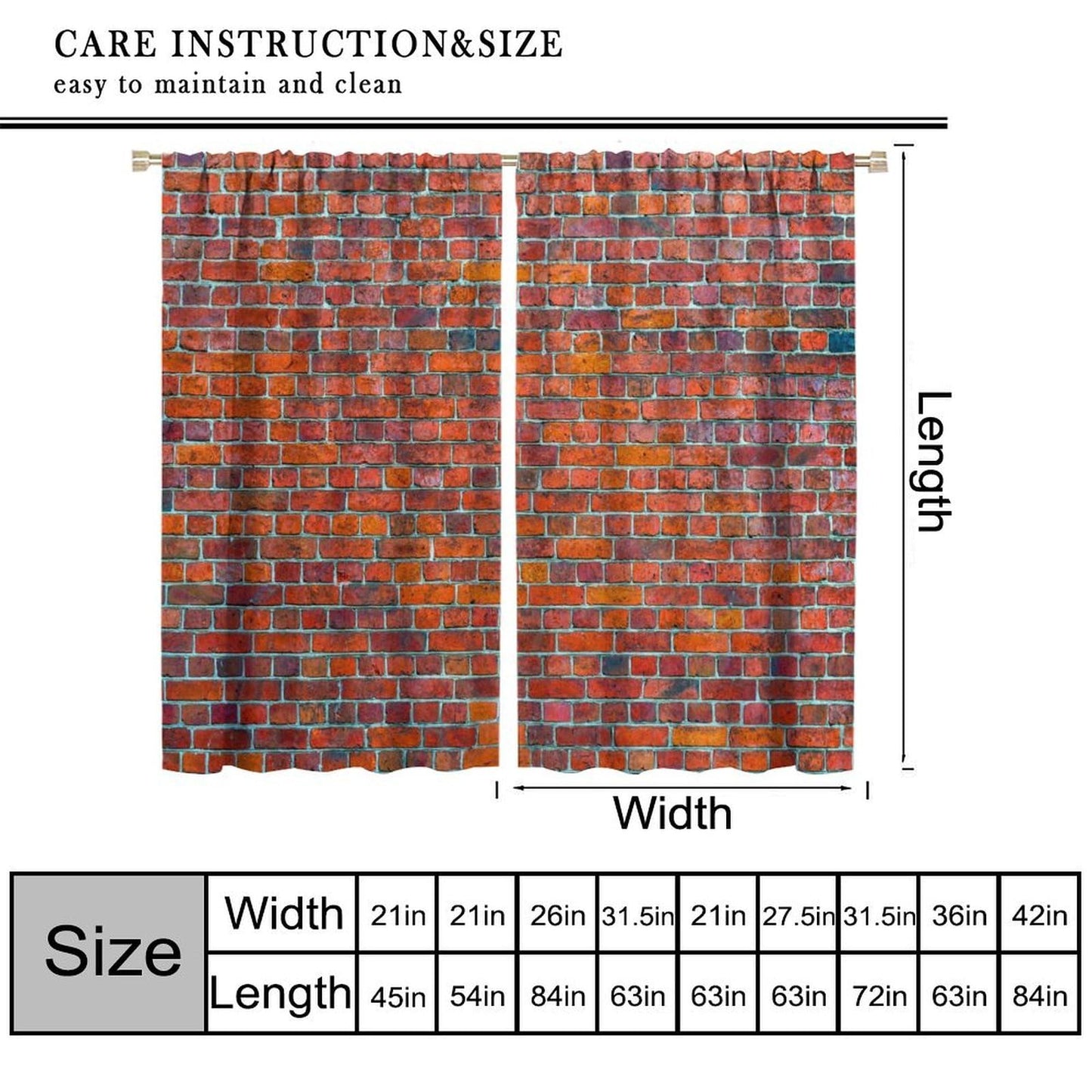 ICMOLYYENLO Vintage Red Brown Brick Wall Curtains, Vintage Stone Brick Rock Country Farmhouse Geometric Pattern Curtains for Living Room Bedroom Blackout Curtains 42x44 Inches
