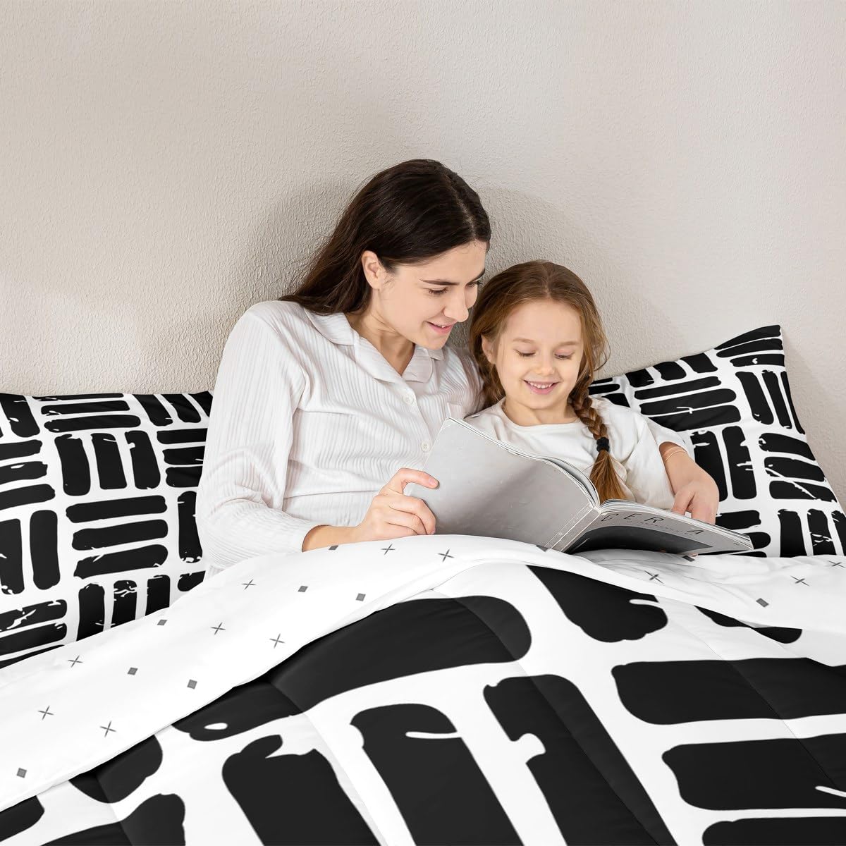 Feelyou Abstract Comforter Set Modern Abstract Art Bedding Set with 2 Pillow Cases White Black Microfiber Kids Full Bedclothes Luxury Bedroom Decor Geometric Duvet Quilt Breathable Soft Lightweight