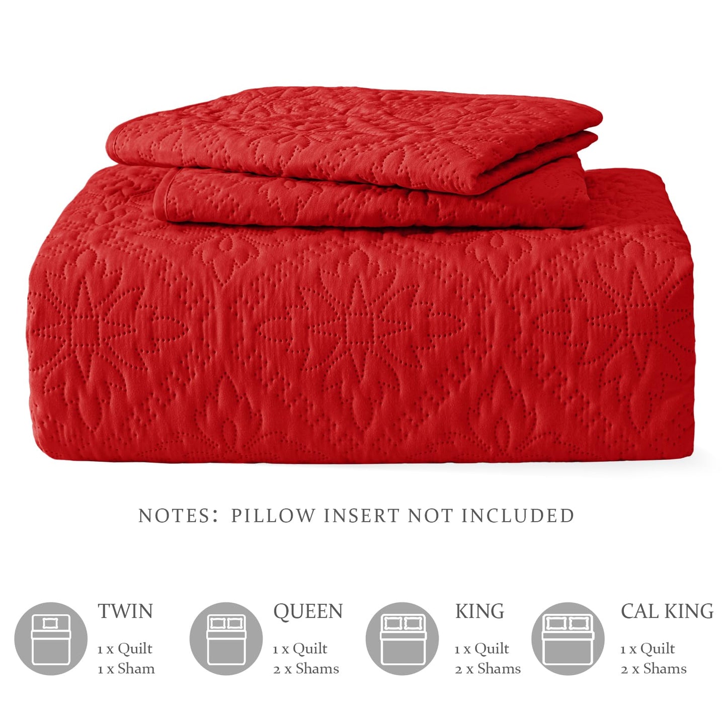Exclusivo Mezcla King Quilt Bedding Set, Lightweight Soft Bedspreads Coverlets with 2 Pillow Shams, Modern Red Oversized Quilts King Size for All Seasons