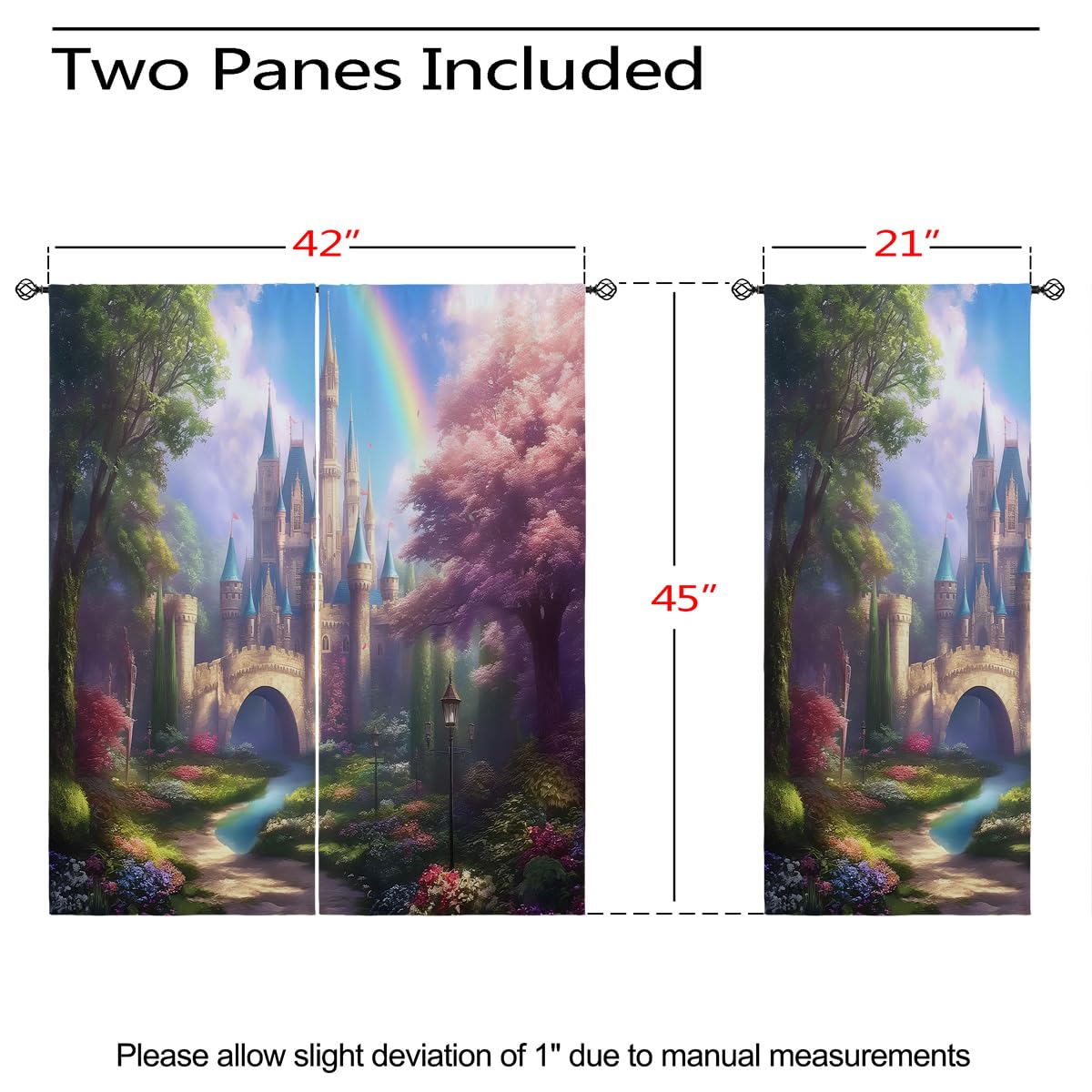18TH CROZY Dreamy Castle Blackout Curtains for Girls Boy Home Decor, Fairy Tale Forest World Rainbow Grommet Thermal Insulated Drapes Darkening Window Curtain for Bedroom Living Room, 42 x 45 Inch