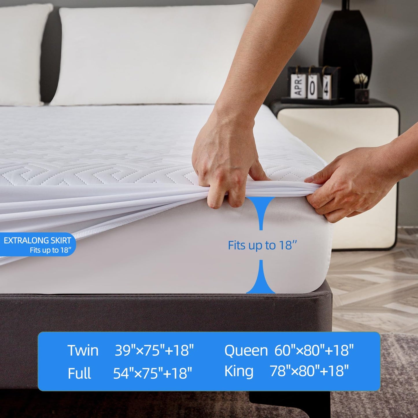 Waterproof Mattress Protector Full Size,Quilted Bed Mattress Cover 325GSM,6"-18''Deep Pocket Fitted Sheet,Ultra-Soft Breathable Noiseless Mattress Pad Cover,Machine Washable Full Mattress Protector