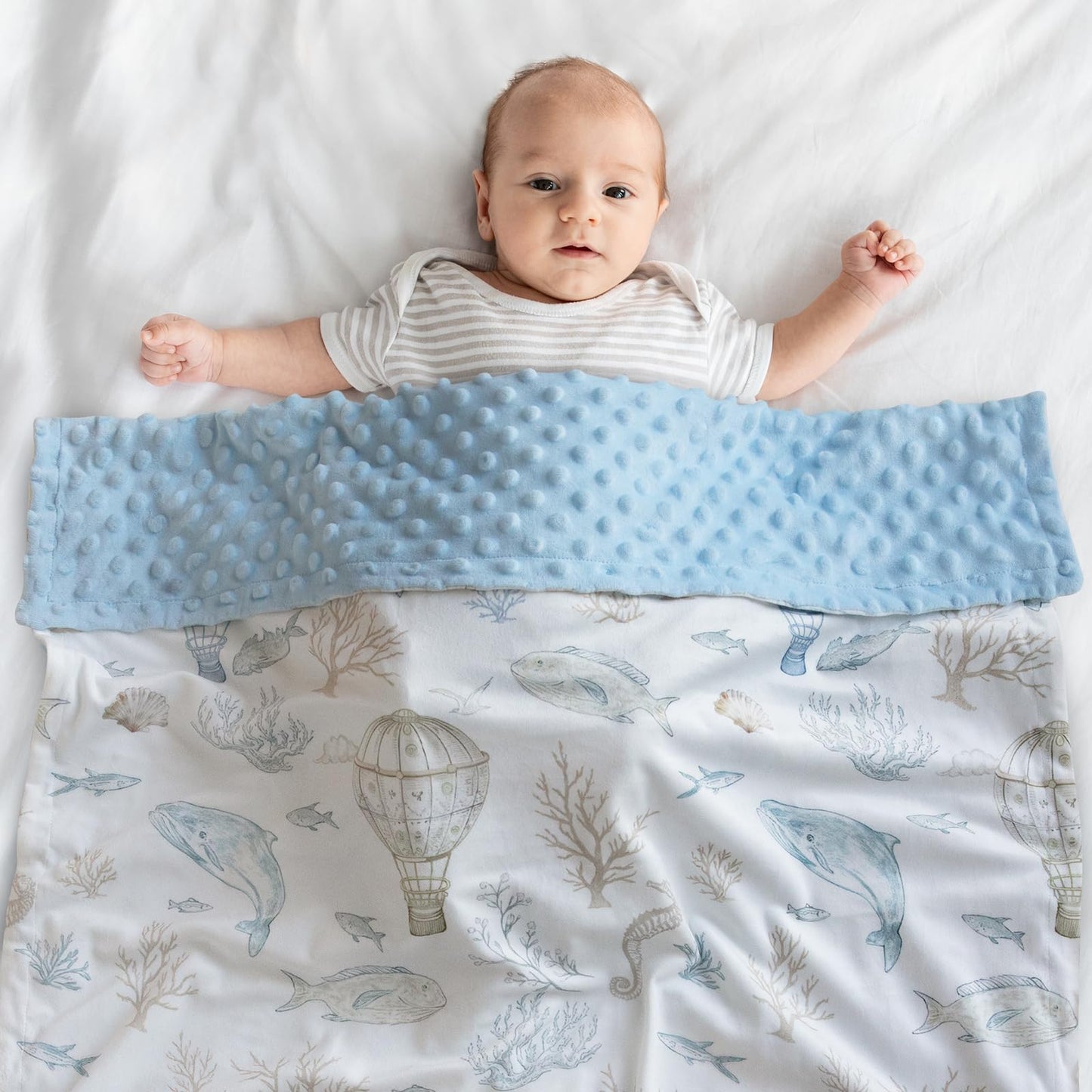 CIVARUA KIDS Whale Baby Fleece Blanket Neutral for Boys Girls, Soft Kid Throw Minky Blanket Double Layer with Dotted Backing, 30 x 40 Inch Blue Whale Hot-air Balloon Print