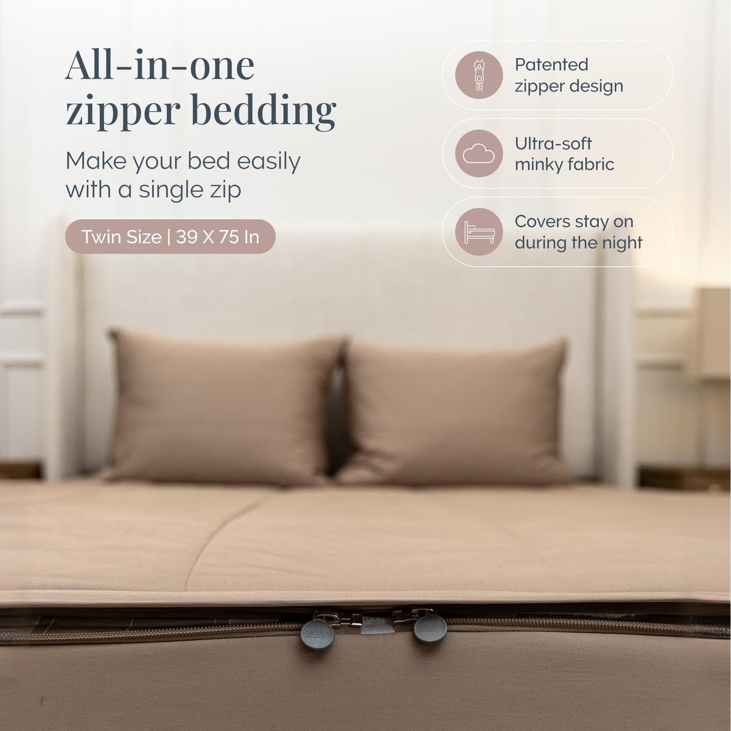 Beddy's Tan All-in-One Zipper Bedding Set - Minky Lined - Twin