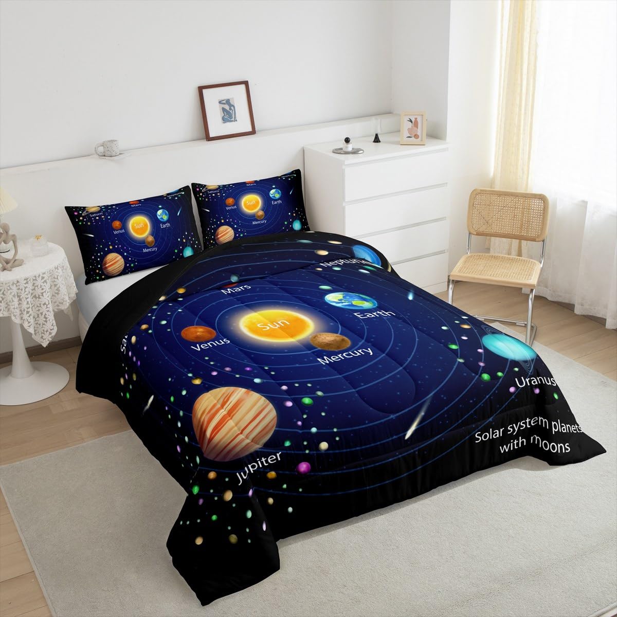Feelyou Outer Space Comforter Set Boys Universe Planet Bedding Set for Kids Boys Girls Galaxy Comforter Planet Quilt Set 1 Comforter Set with 1 Pillowcase Twin Size