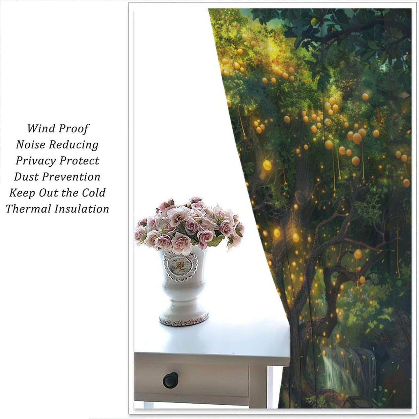 TOWINSFB Beautiful Tree Blackout Curtains, Golden Fruit Waterfall Rural Landscape Home Decor Rod Pocket Window Drapes for Living Room Bedroom- 2 Panels, Each 45" L x 21" W